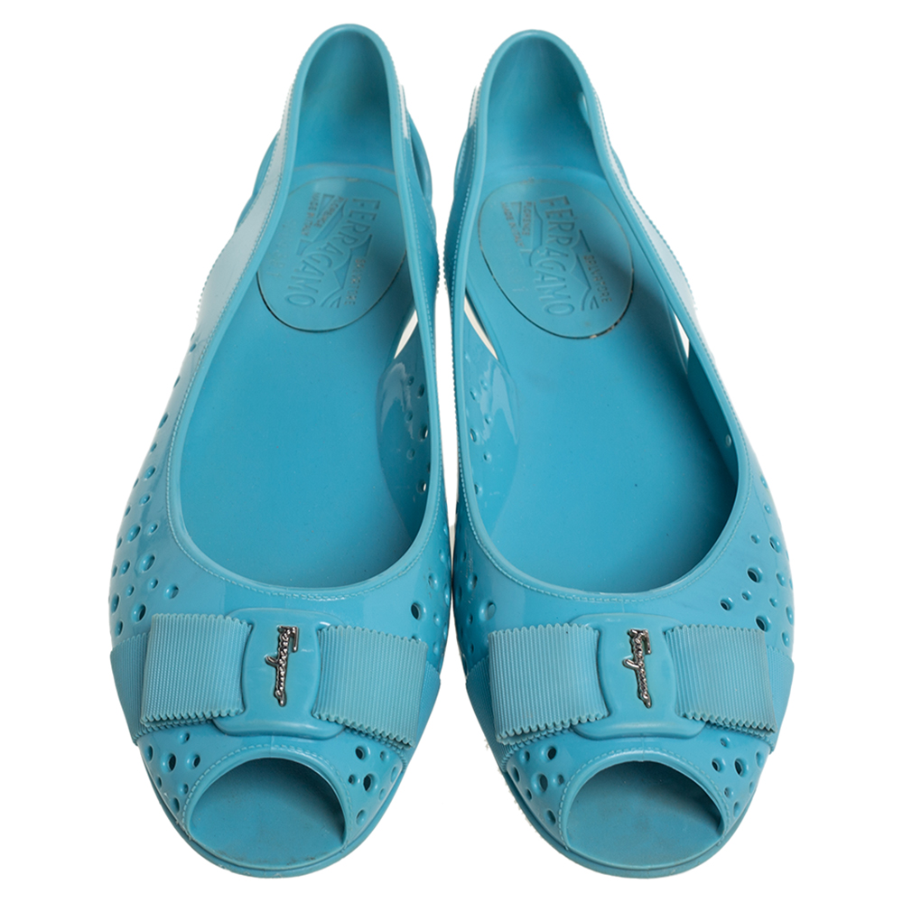 Salvatore Ferragamo Blue Rubber Slip On Flats Size 38.5