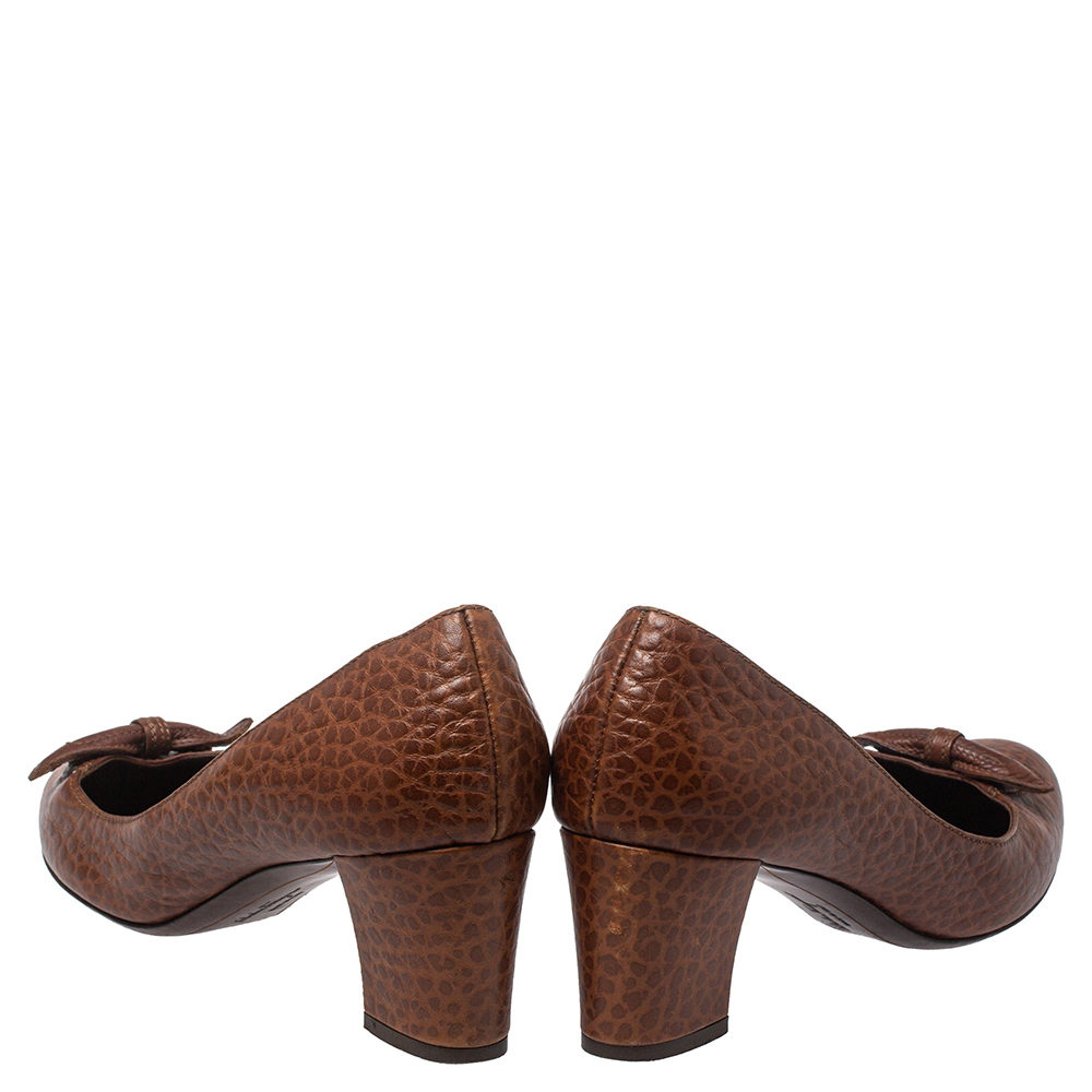 Salvatore Ferragamo Brown Leather Block Heel  Pumps Size 38.5