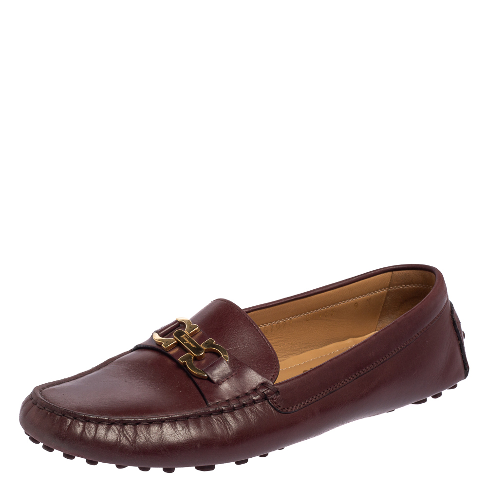 Salvatore Ferragamo Burgundy Leather Slip On Loafers Size 39.5