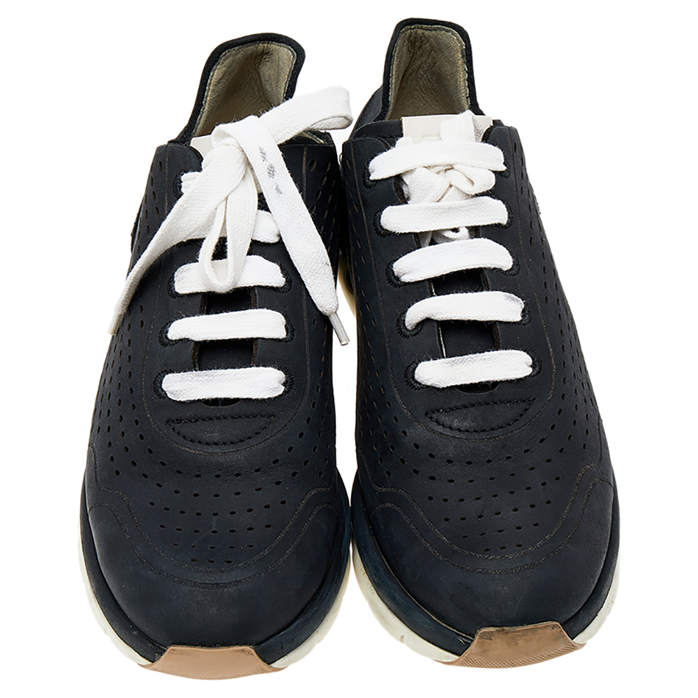 Salvatore Ferragamo Black Leather Low Top Sneakers Size 38