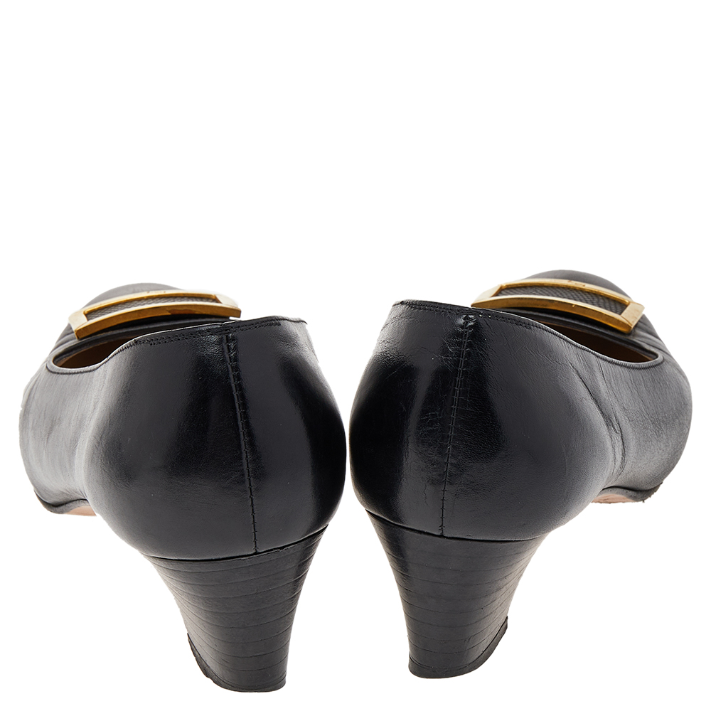 Salvatore Ferragamo Black Leather Buckle Pumps Size 36.5