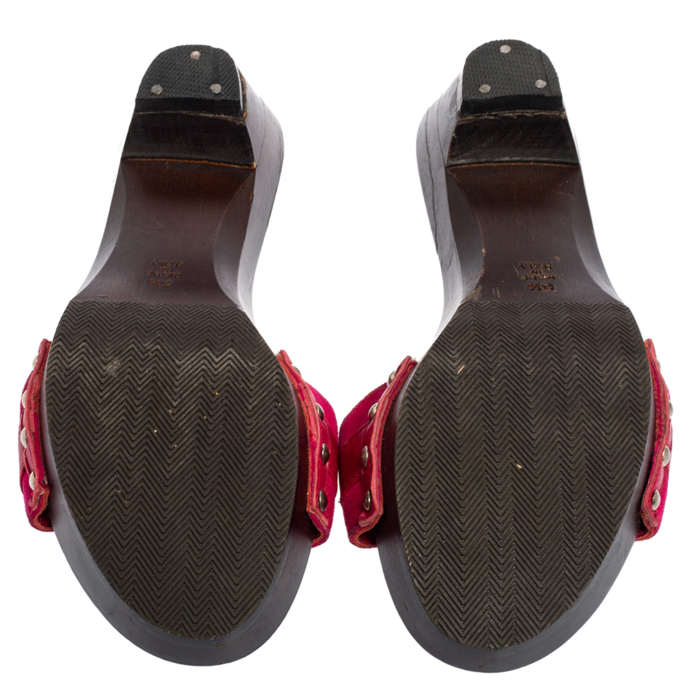 Salvatore Ferragamo Magenta Suede And Leather Vara Bow Slide Sandals Size 36