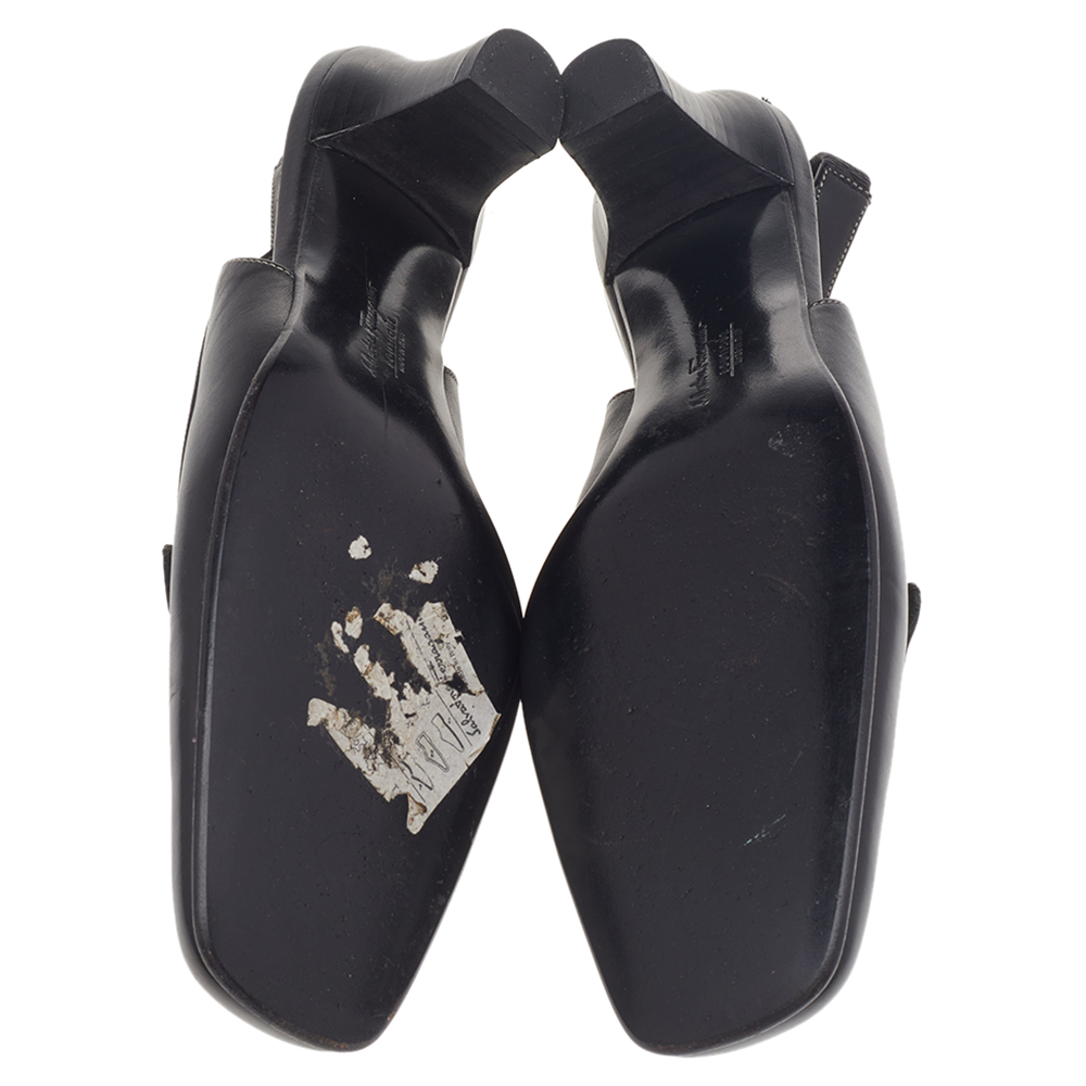 Salvatore Ferragamo Black Leather Square Toe Slingback Pumps Size 38.5