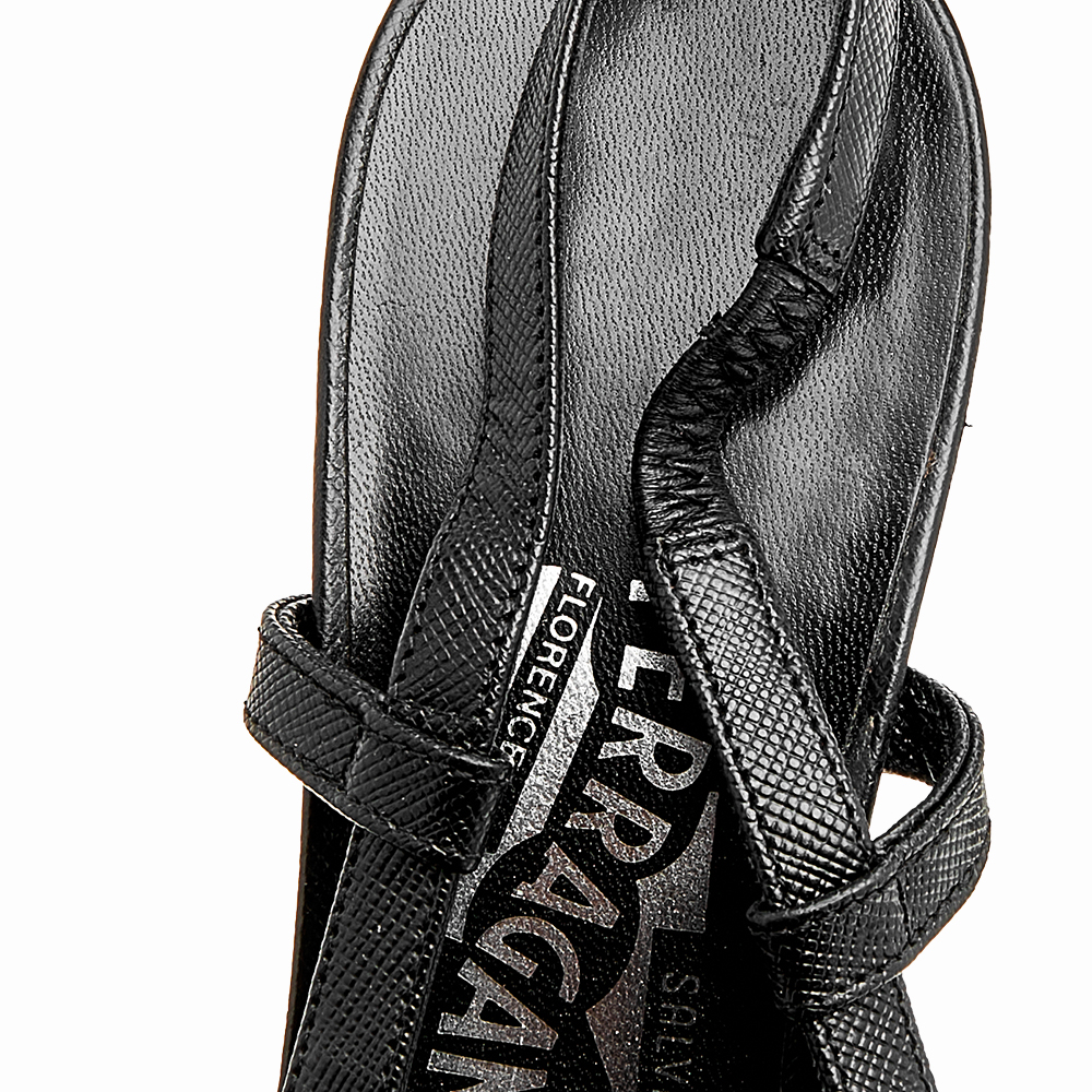 Salvatore Ferragamo Black Saffiano Leather Buckle Detail Slingback Sandals Size 36.5
