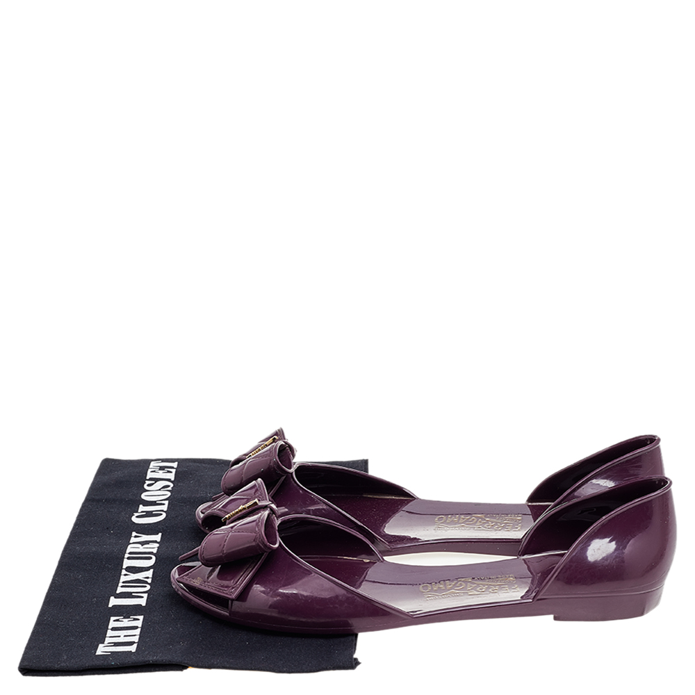 Salvatore Ferragamo Purple Jelly Bow Flat Sandals Size 39.5