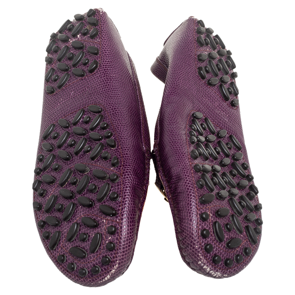 Salvatore Ferragamo Purple Lizard Embossed  Leather Gancini Bit Loafers Size 36