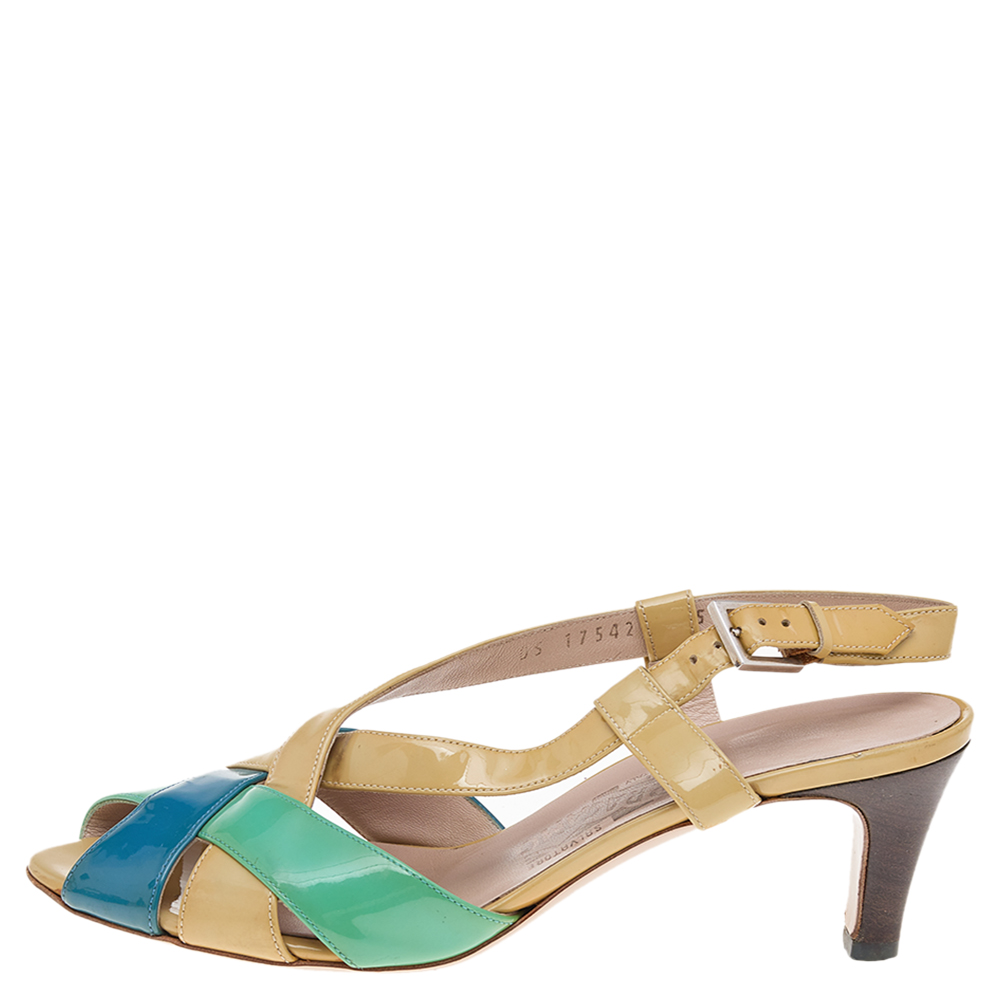 Salvatore Ferragamo Multicolor Patent Leather Sandals Size 37