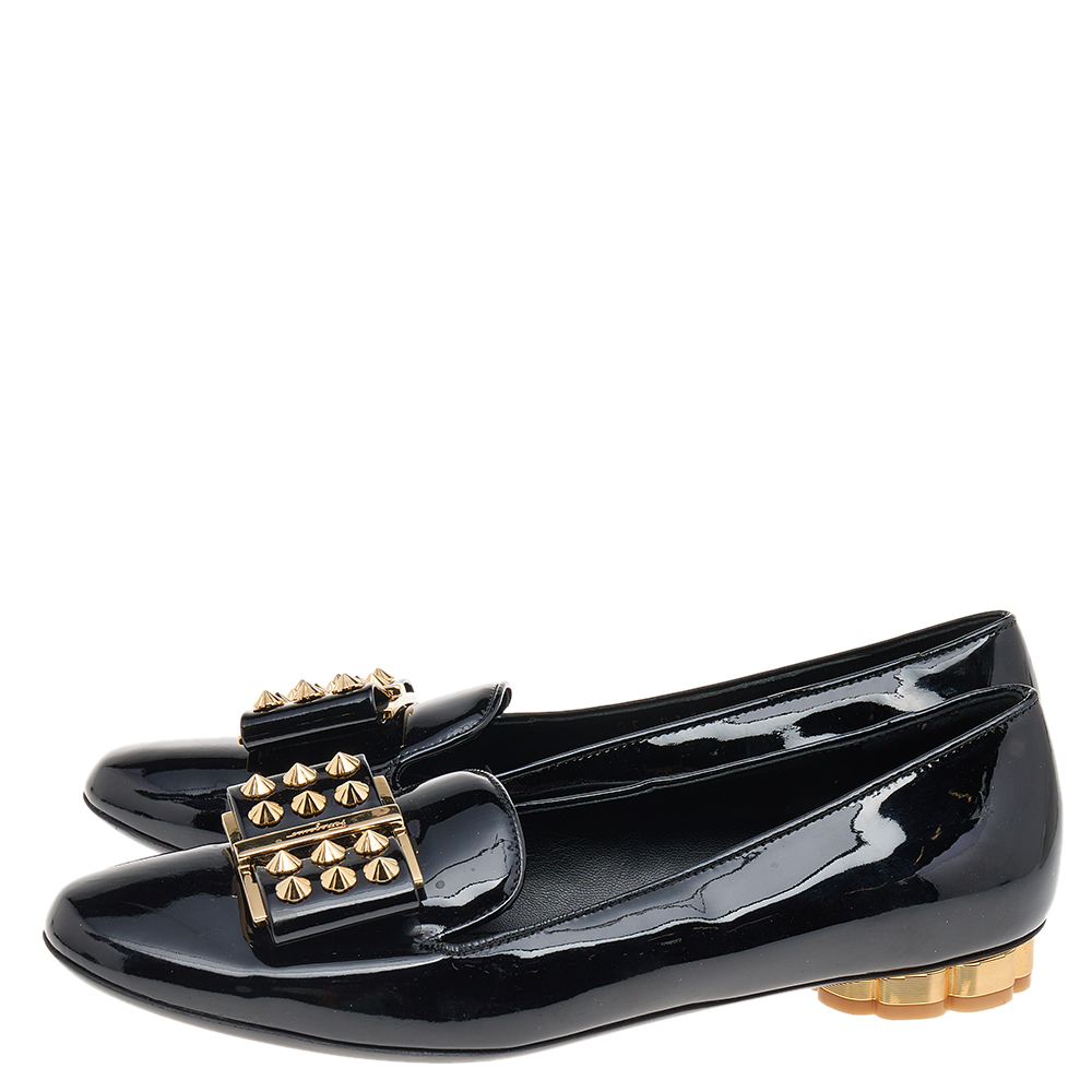Salvatore Ferragamo Black Patent Leather Smoking Slippers Size 36.5