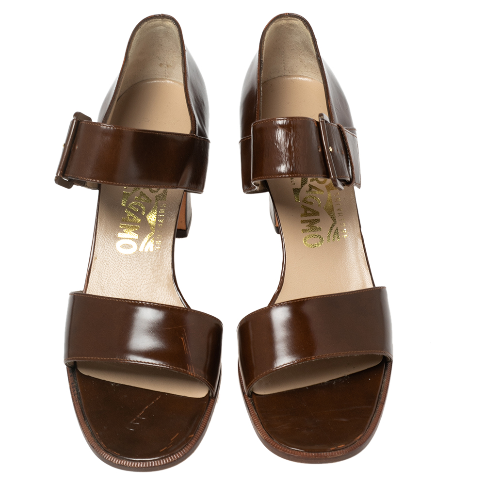 Salvatore Ferragamo Brown Leather Buckle Straps Sandals Size 37.5