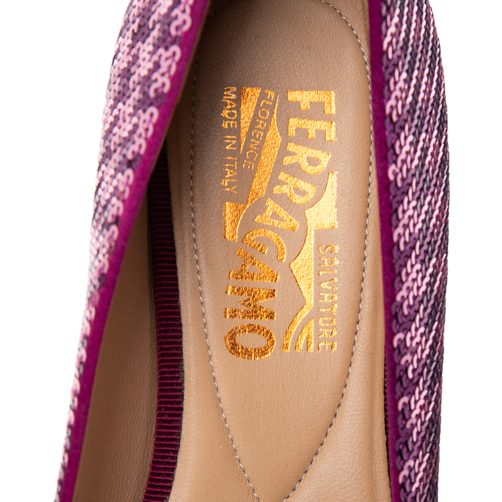 Salvatore Ferragamo Purple Sequins Varina Ballet Flats Size 36.5