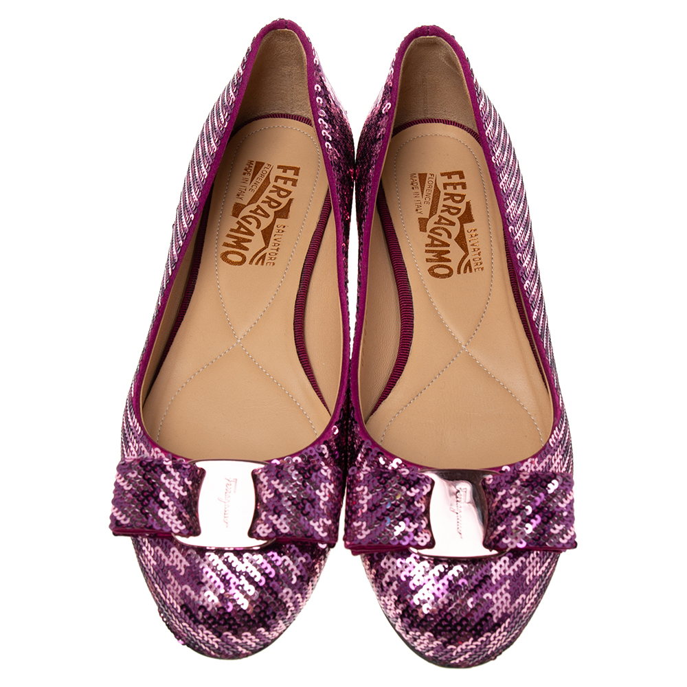 Salvatore Ferragamo Purple Sequins Varina Ballet Flats Size 36.5