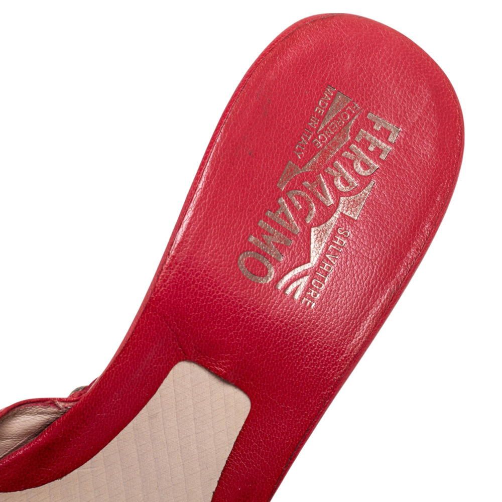 Salvatore Ferragamo Red Leather Wedge Slide Sandals Size 39