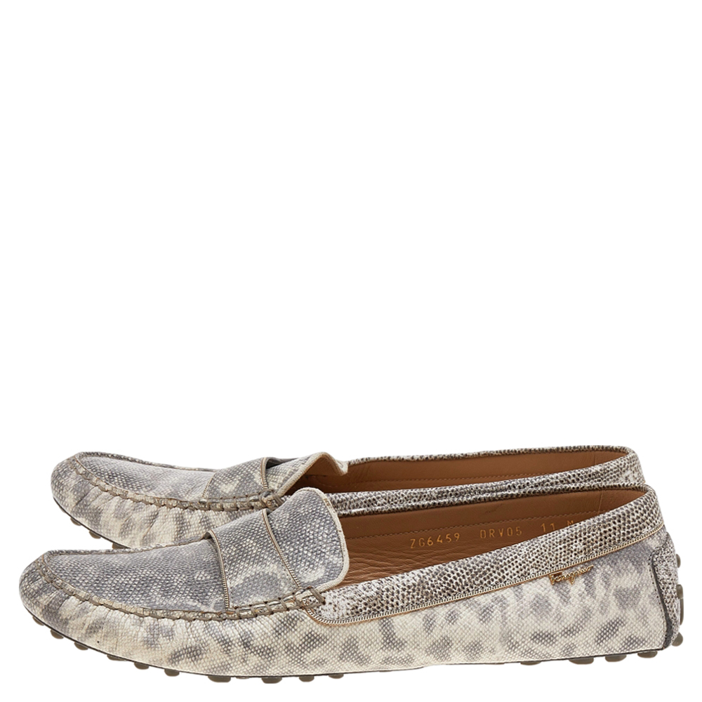 Salvatore Ferragamo Grey Leather Slip On Loafers Size 41.5