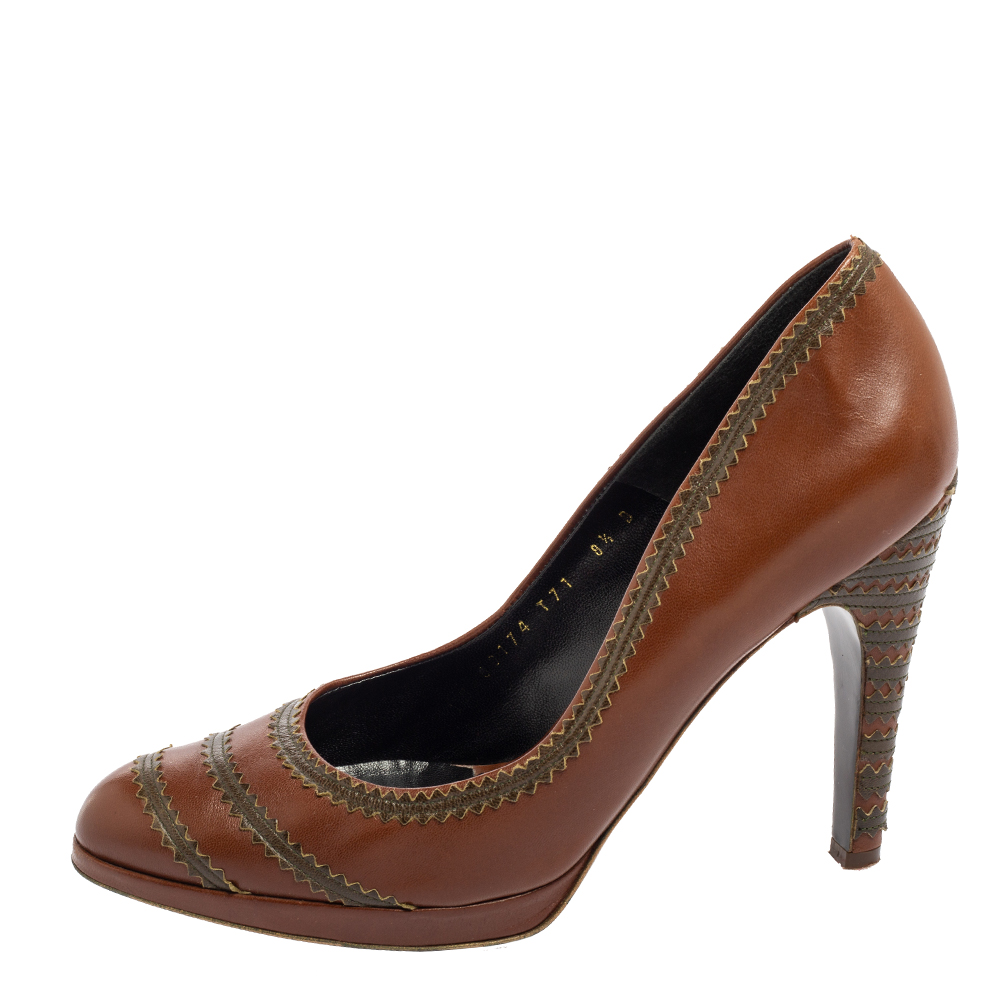 Salvatore Ferragamo Brown Leather Platform Pumps Size 39