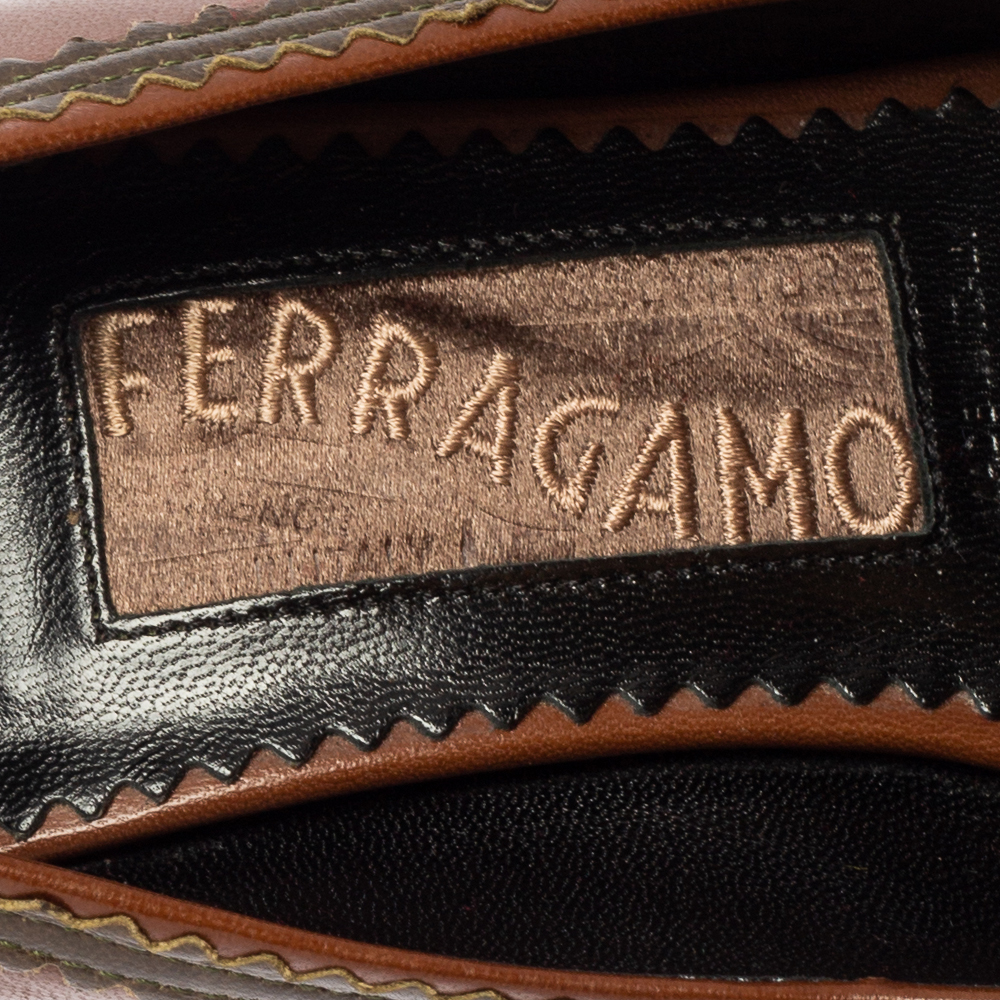 Salvatore Ferragamo Brown Leather Platform Pumps Size 39
