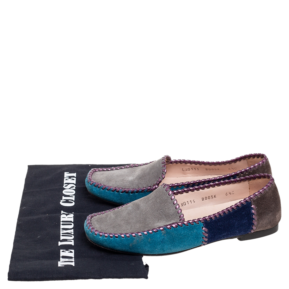 Salvatore Ferragamo Multicolor Suede Slip On Loafers Size 37.5