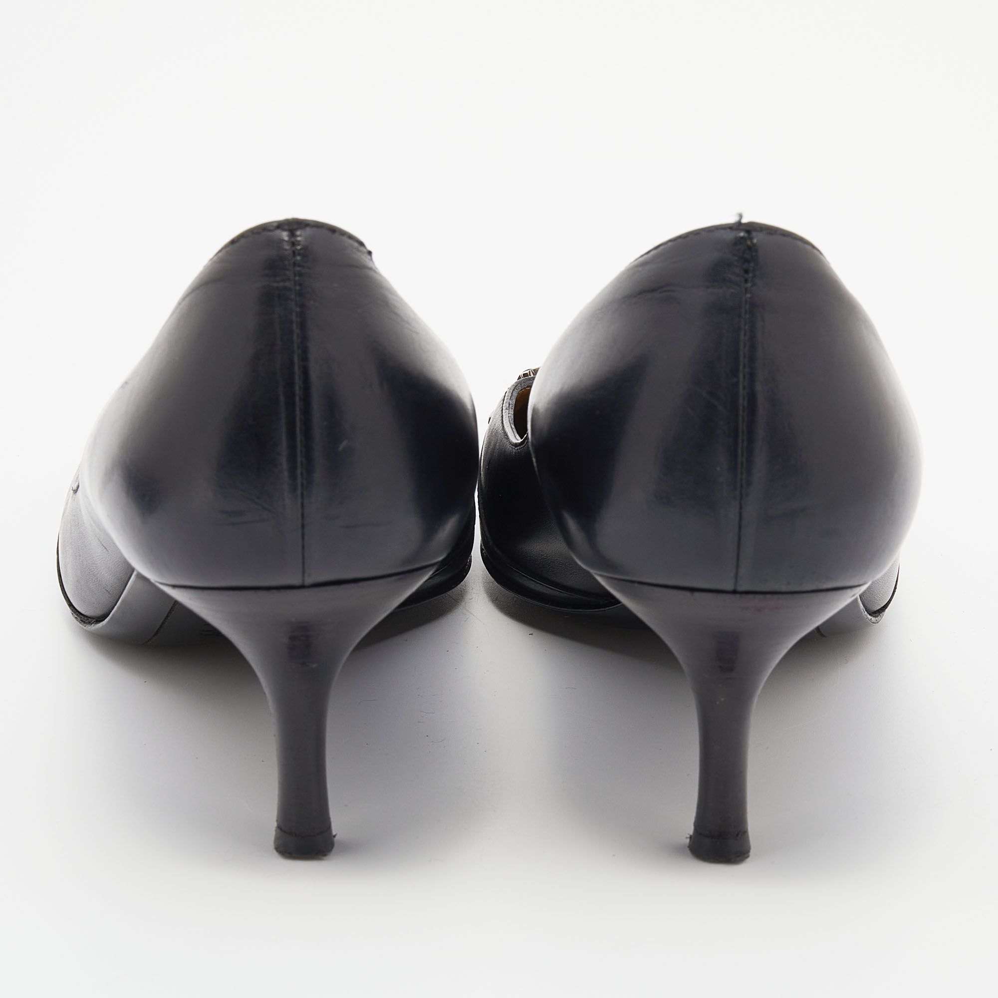 Salvatore Ferragamo Black Leather Square Toe Pumps Size 40