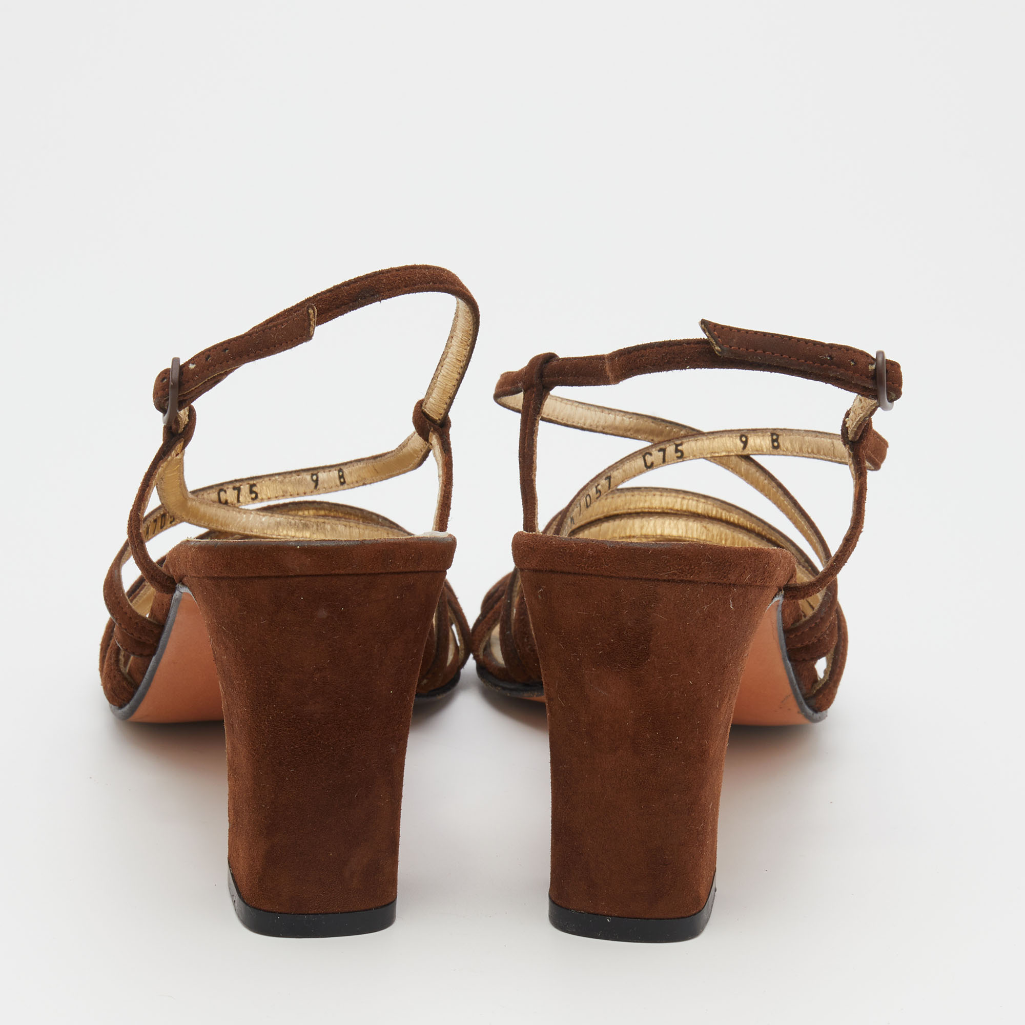 Salvatore Ferragamo Vintage Brown Suede Strappy Sandals Size 39.5