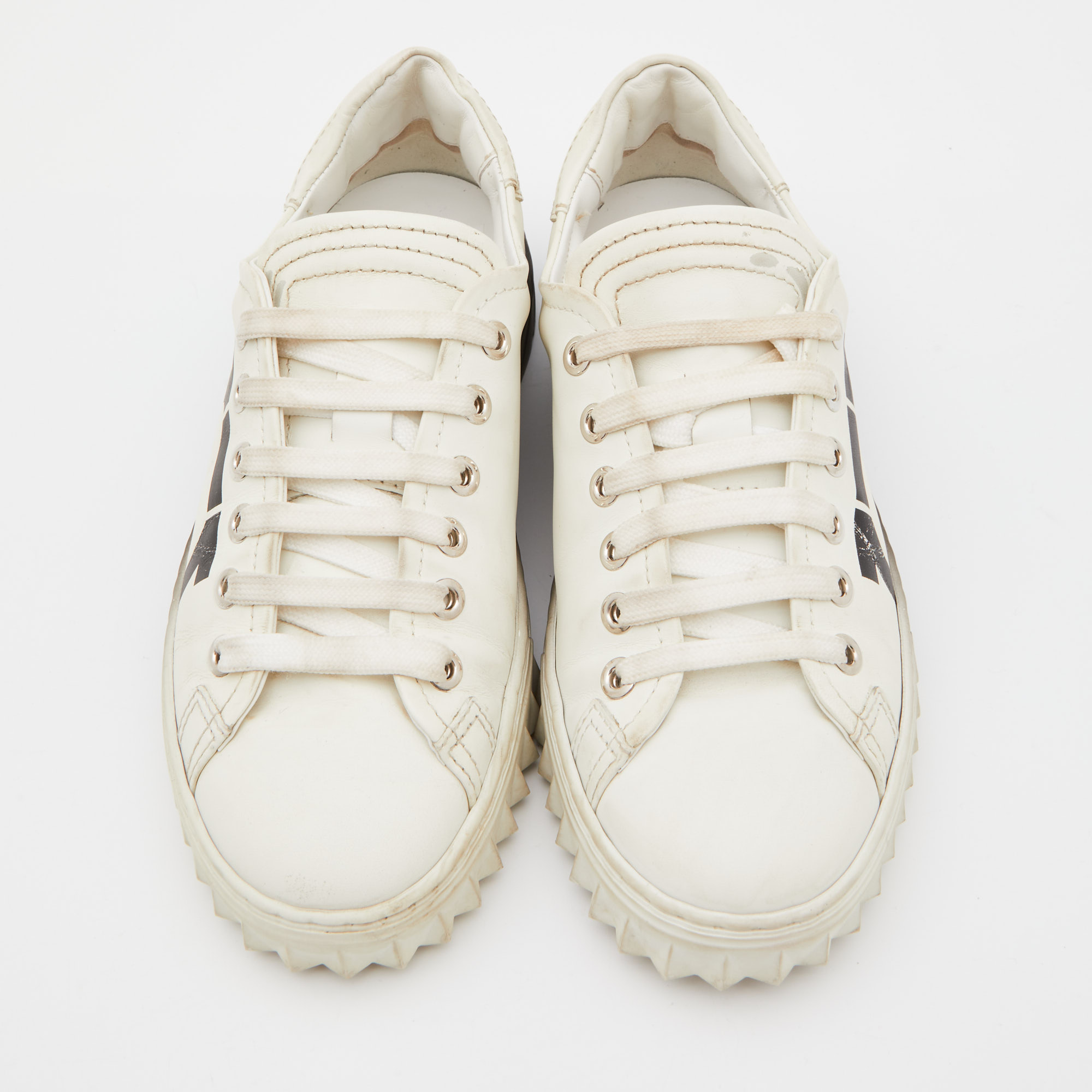 Salvatore Ferragamo White Leather Cube 8 Logo Low Top Sneakers Size 36