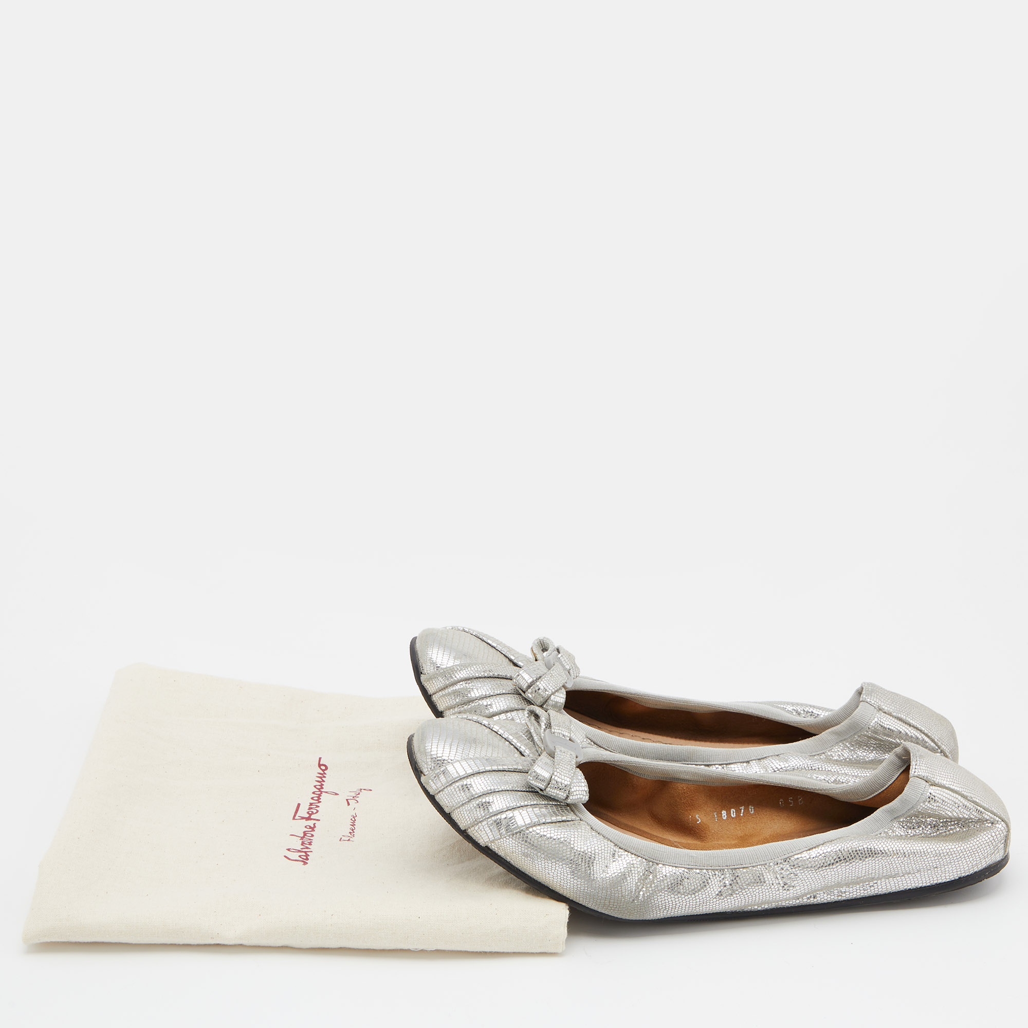 Salvatore Ferragamo Silver Suede Ballet Flats Size 38