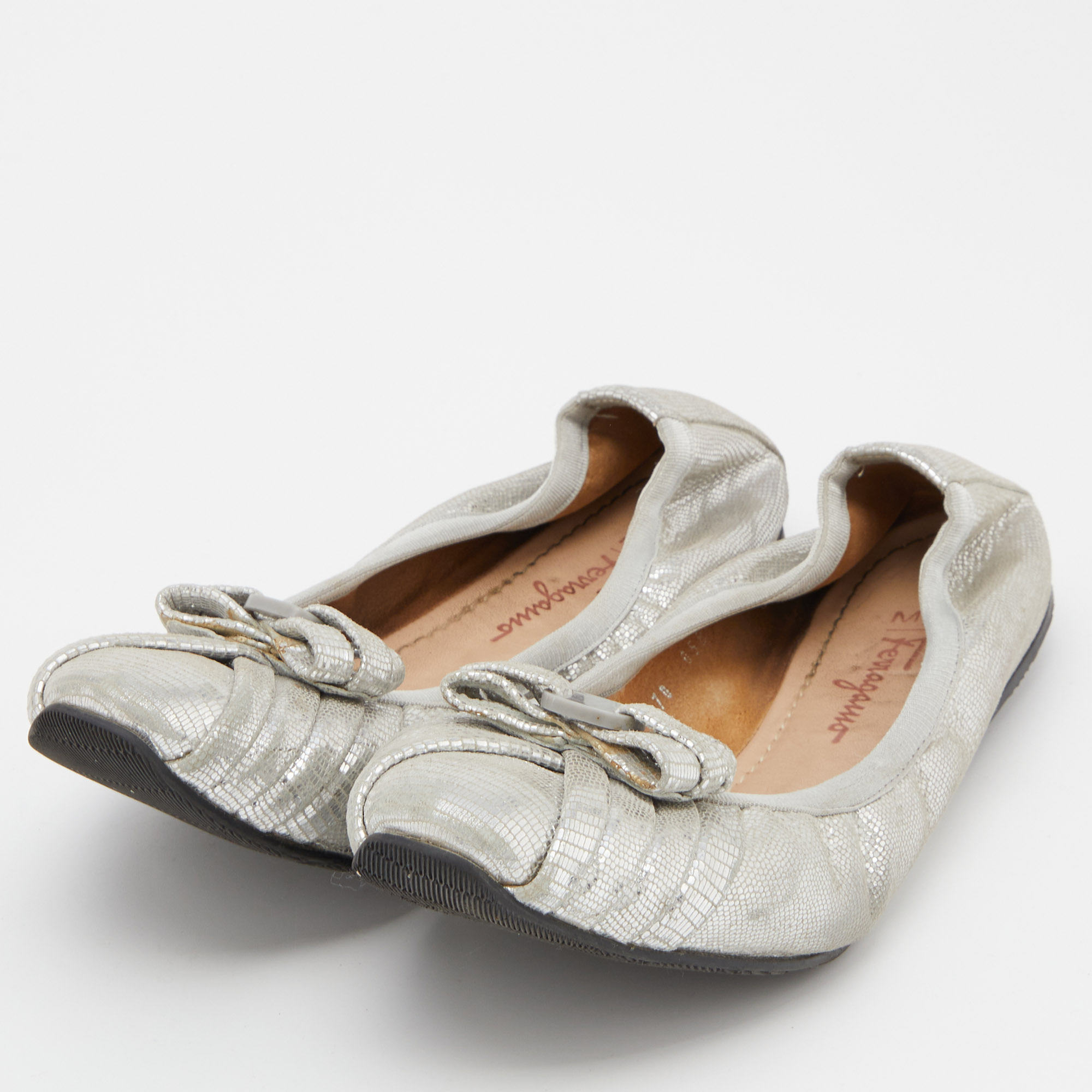 Salvatore Ferragamo Silver Suede Ballet Flats Size 38