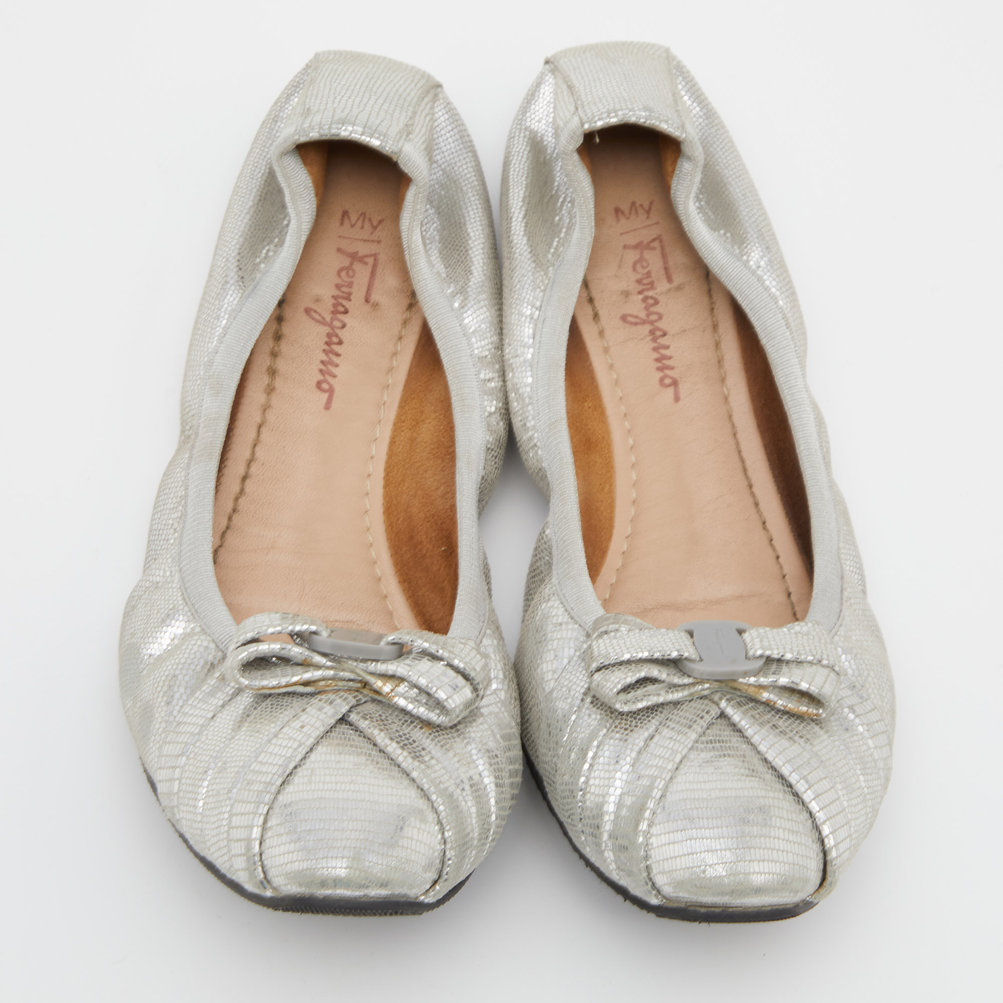 Salvatore Ferragamo Silver Suede Ballet Flats Size 38