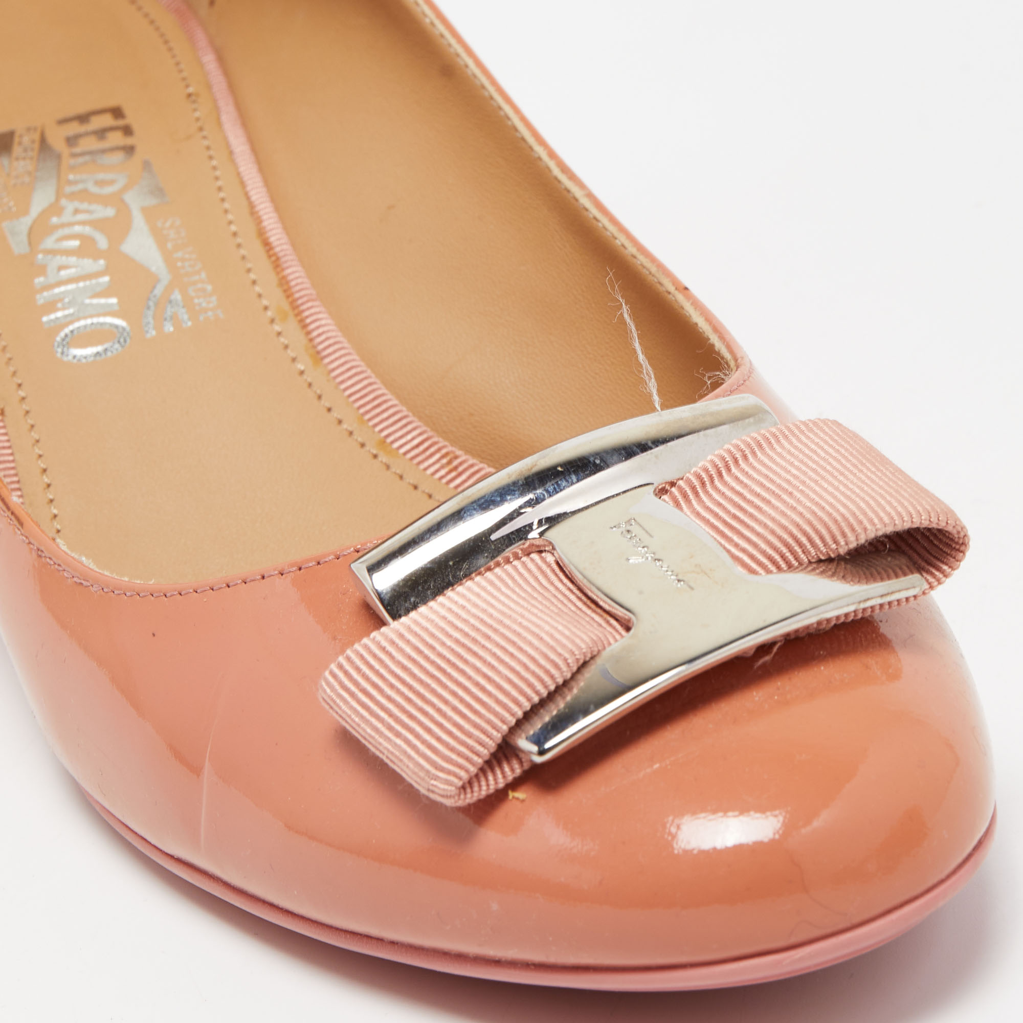 Salvatore Ferragamo Pink Patent Leather Ninna Wedge Pumps Size 40.5