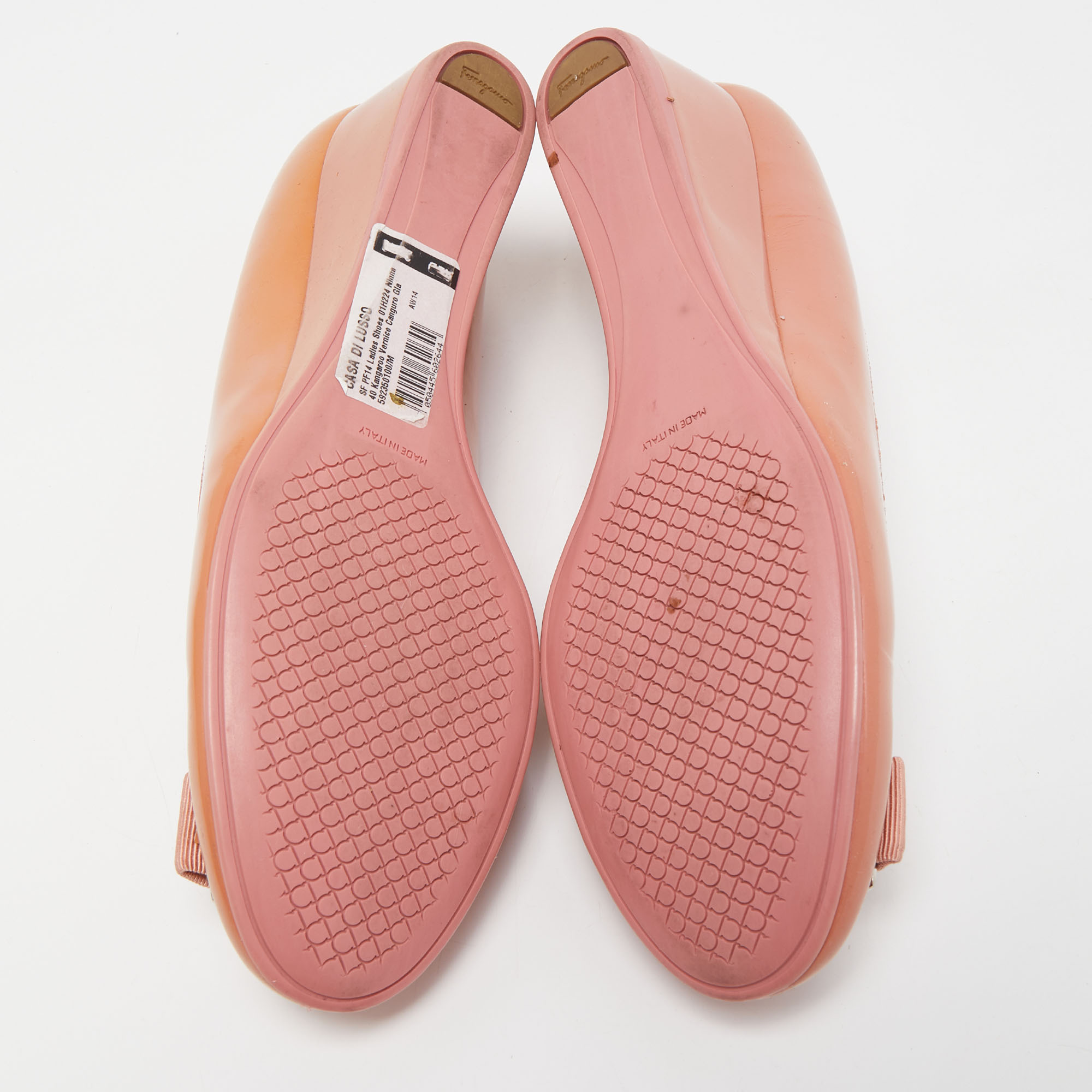 Salvatore Ferragamo Pink Patent Leather Ninna Wedge Pumps Size 40.5