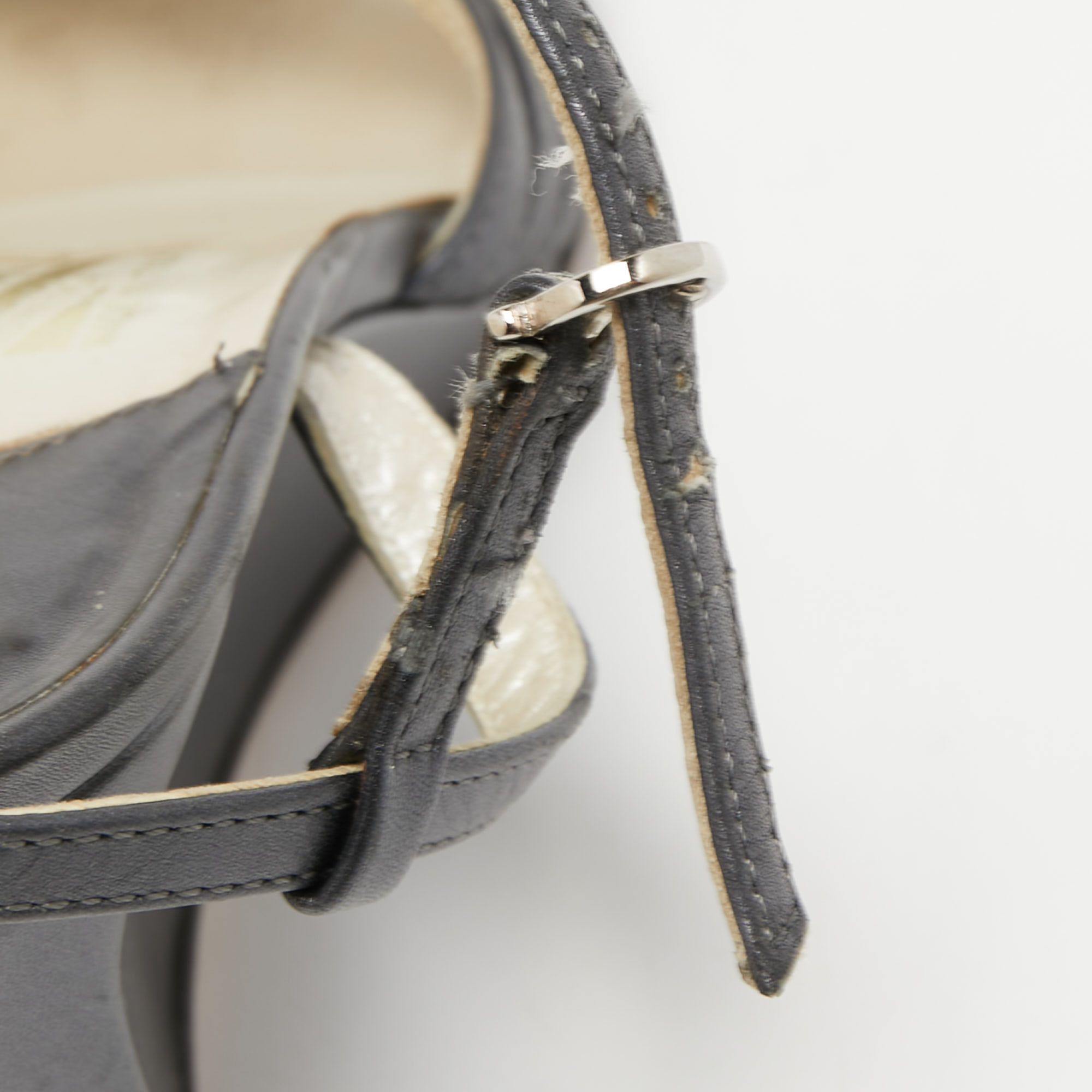 Salvatore Ferragamo Grey Leather Strappy Wedge Sandals Size 36.5