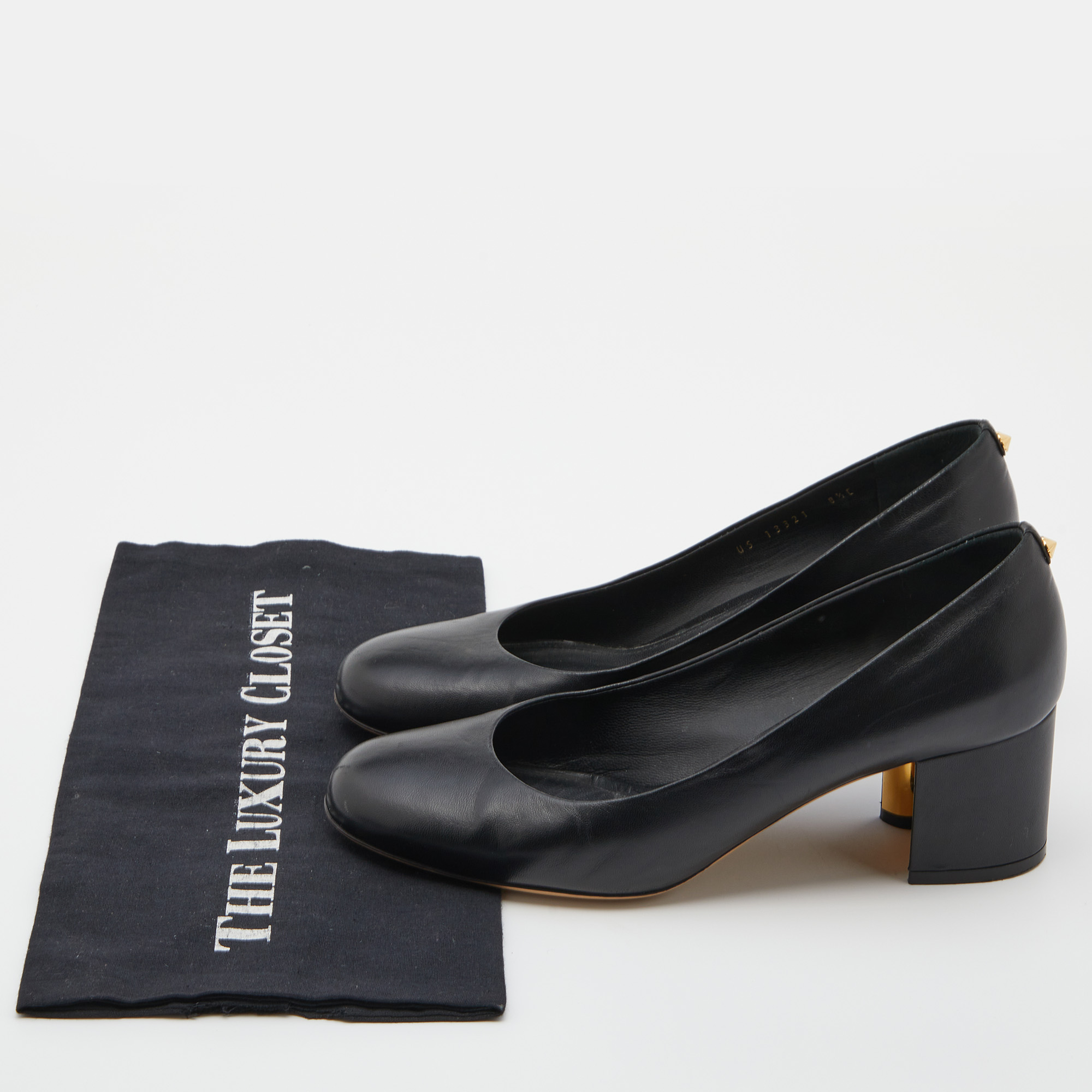 Salvatore Ferragamo Black Leather Block Heel Pumps Size 39
