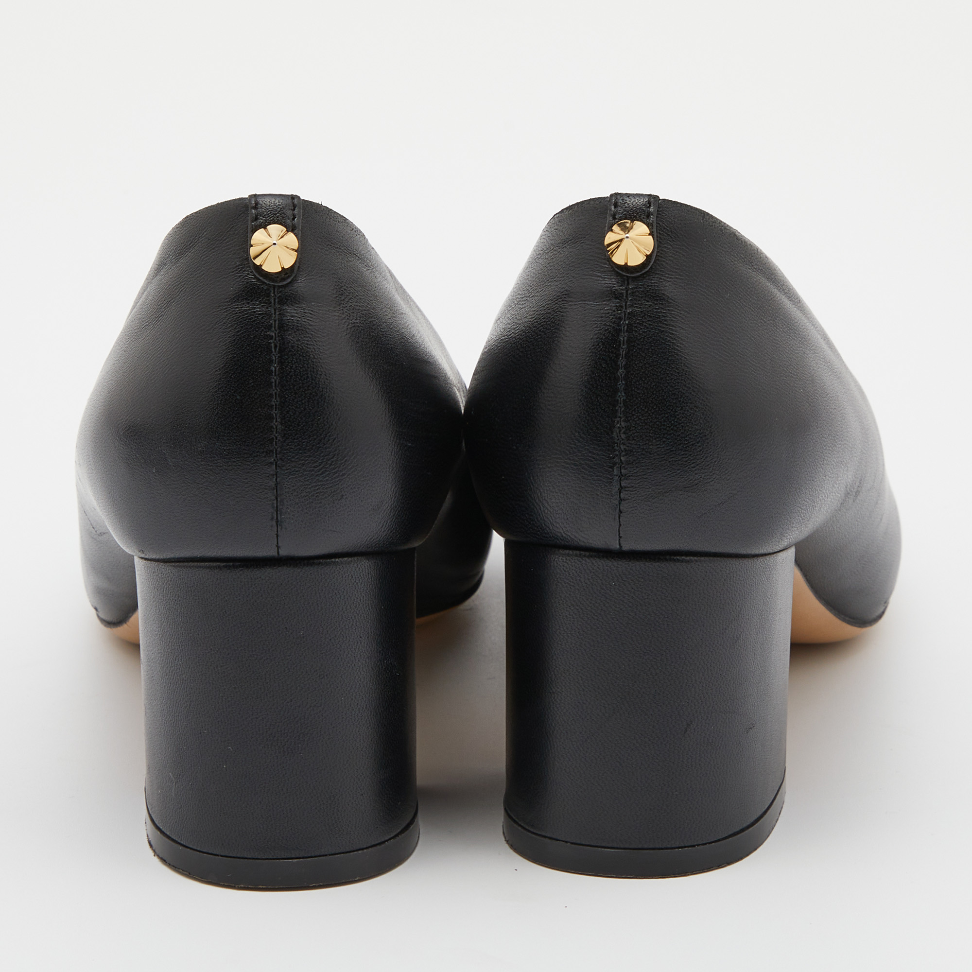 Salvatore Ferragamo Black Leather Block Heel Pumps Size 39