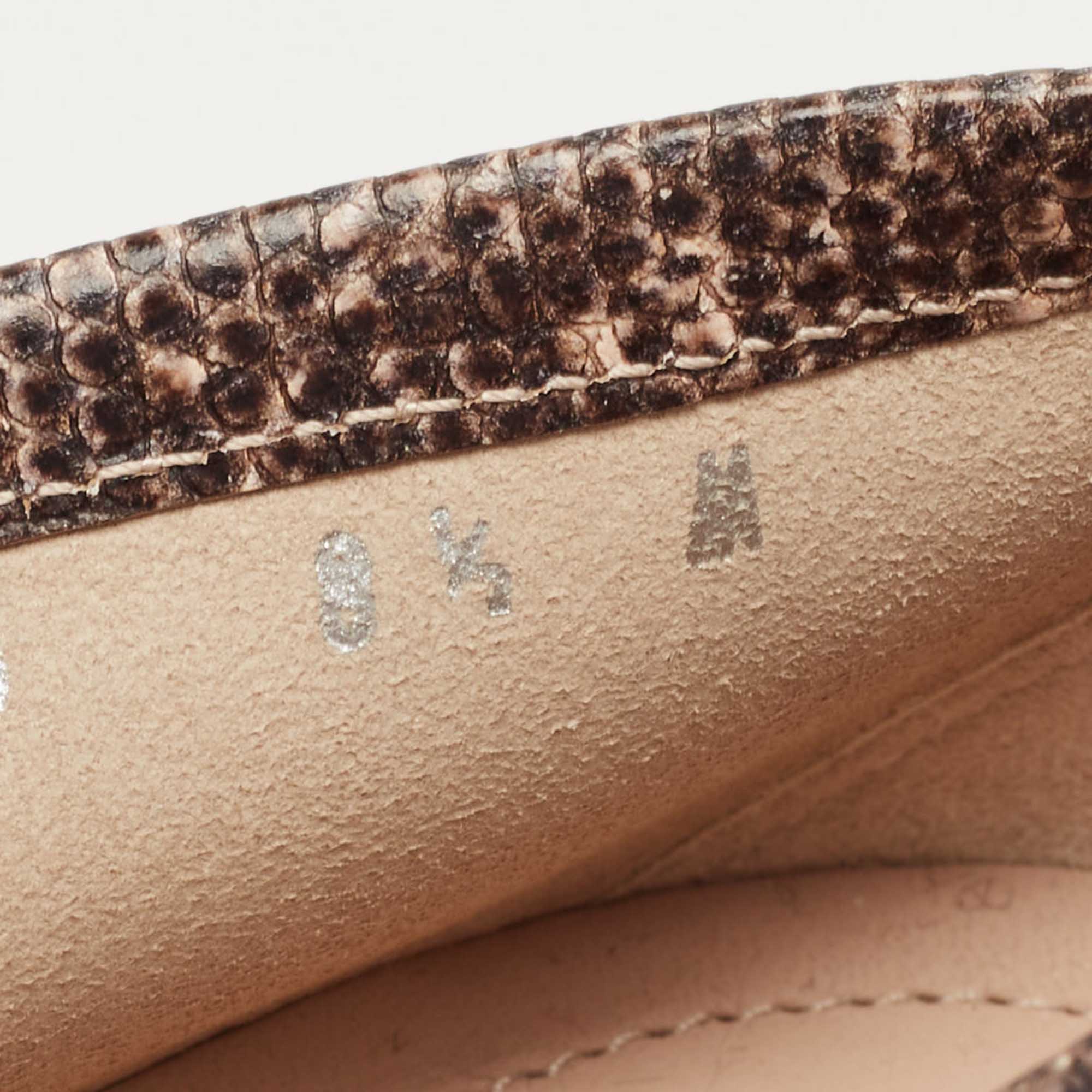 Salvatore Ferragamo Beige/Brown Lizard Embossed Leather Gancini Loafers Size 39
