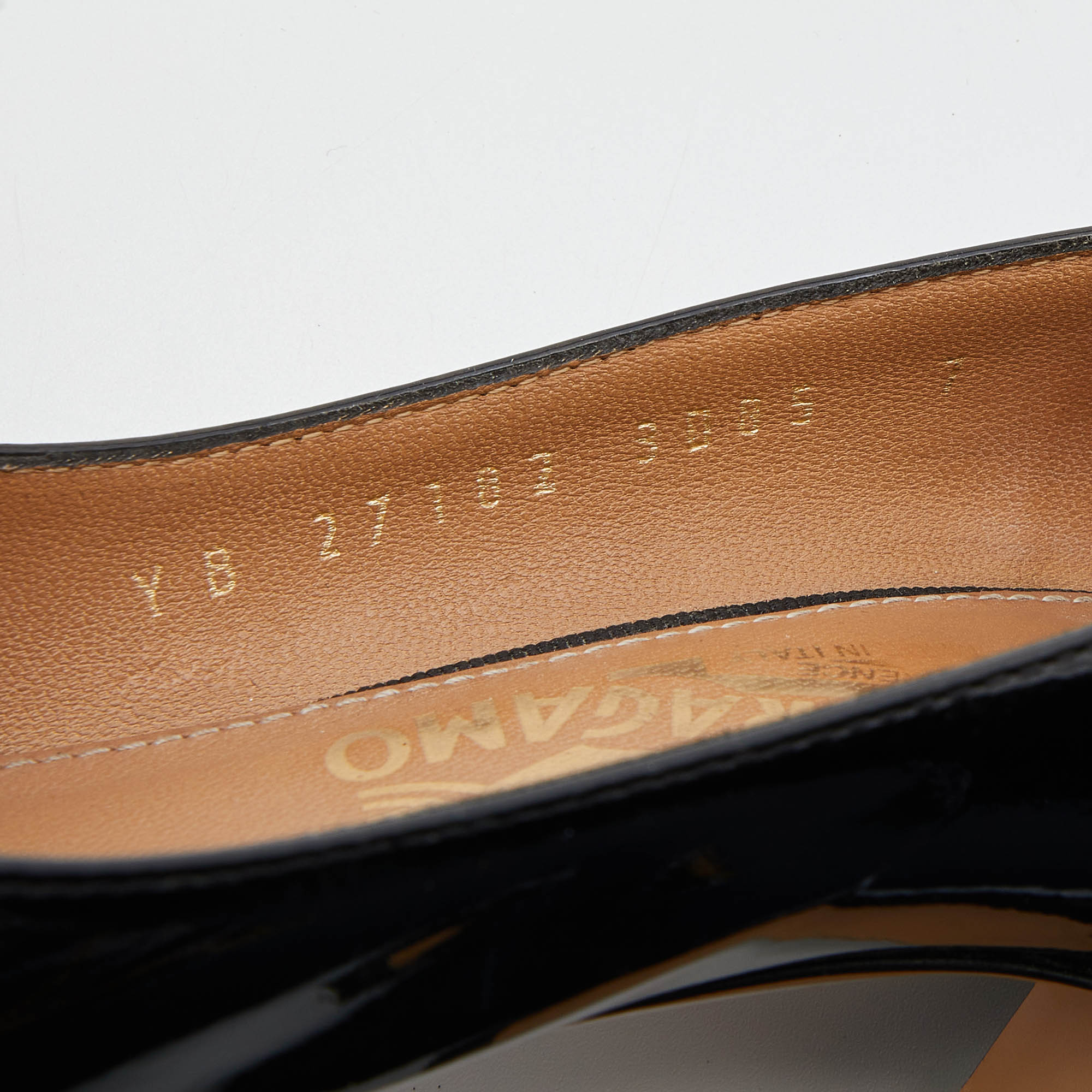Salvatore Ferragamo Black Patent Leather Block Heel Pumps Size 37.5