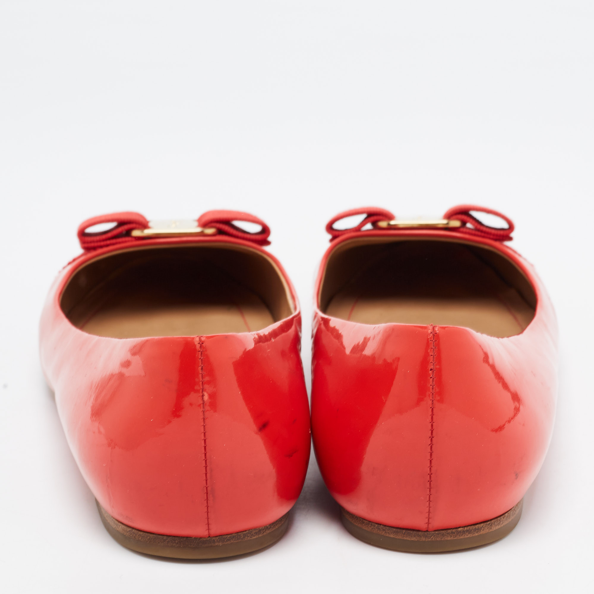 Salvatore Ferragamo Red Patent Leather Varina Ballet Flats Size 40