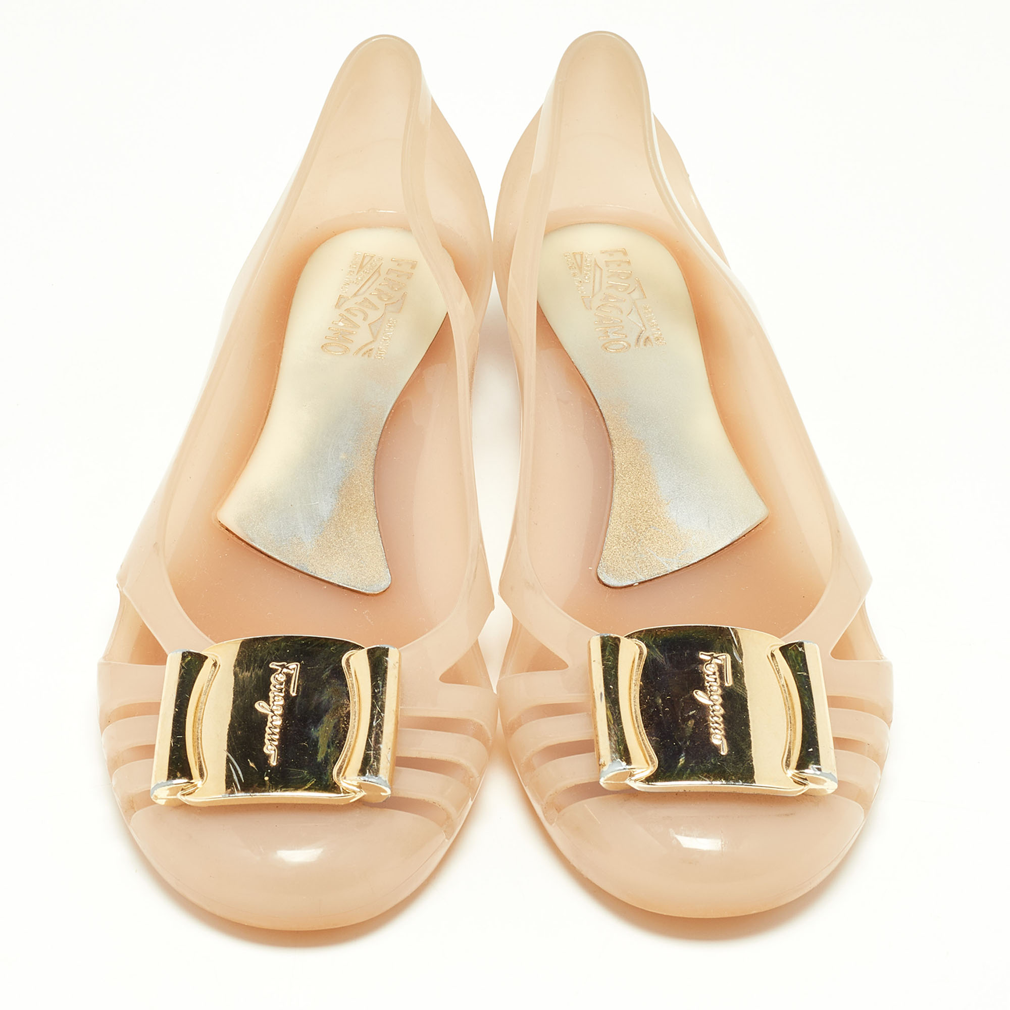 Salvatore Ferragamo Beige PVC Bermuda Ballet Flats Size 37.5