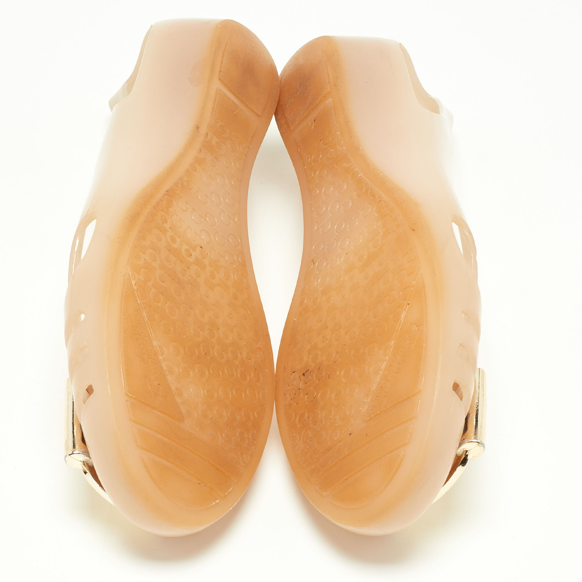 Salvatore Ferragamo Beige PVC Bermuda Ballet Flats Size 37.5