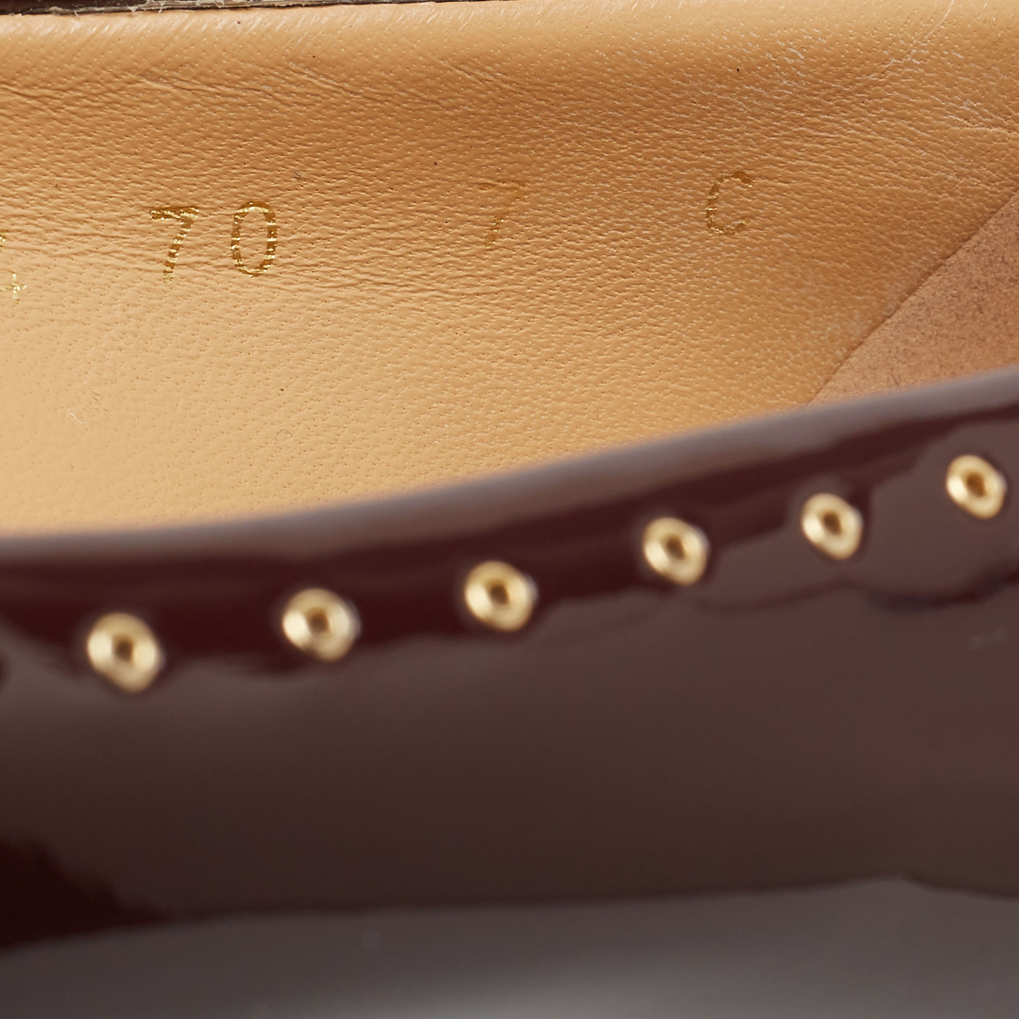 Salvatore Ferragamo Burgundy Patent Leather Fringe Detail Pumps Size 37.5