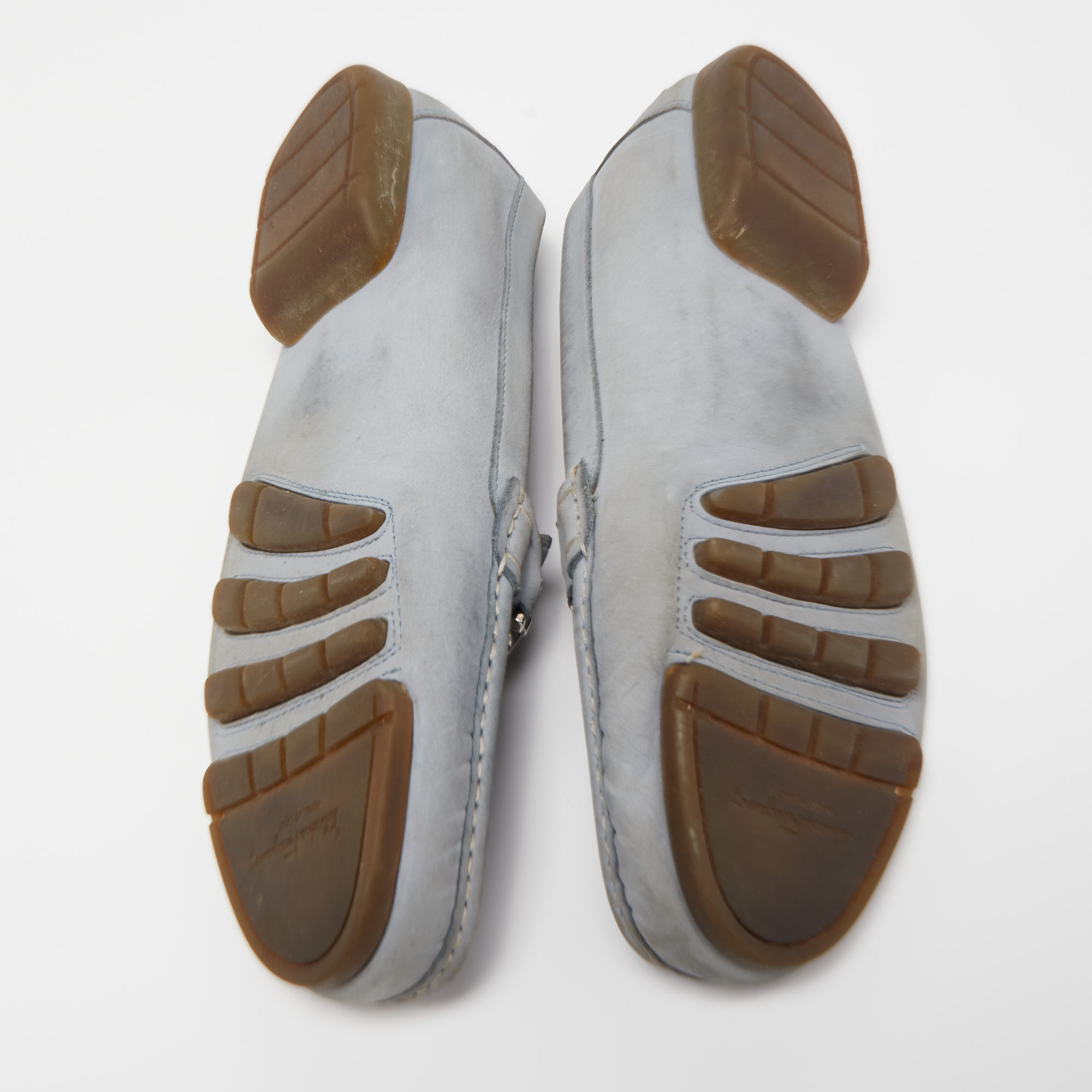 Salvatore Ferragamo Grey Nubuck Leather Gancini Bit Loafers Size 39.5