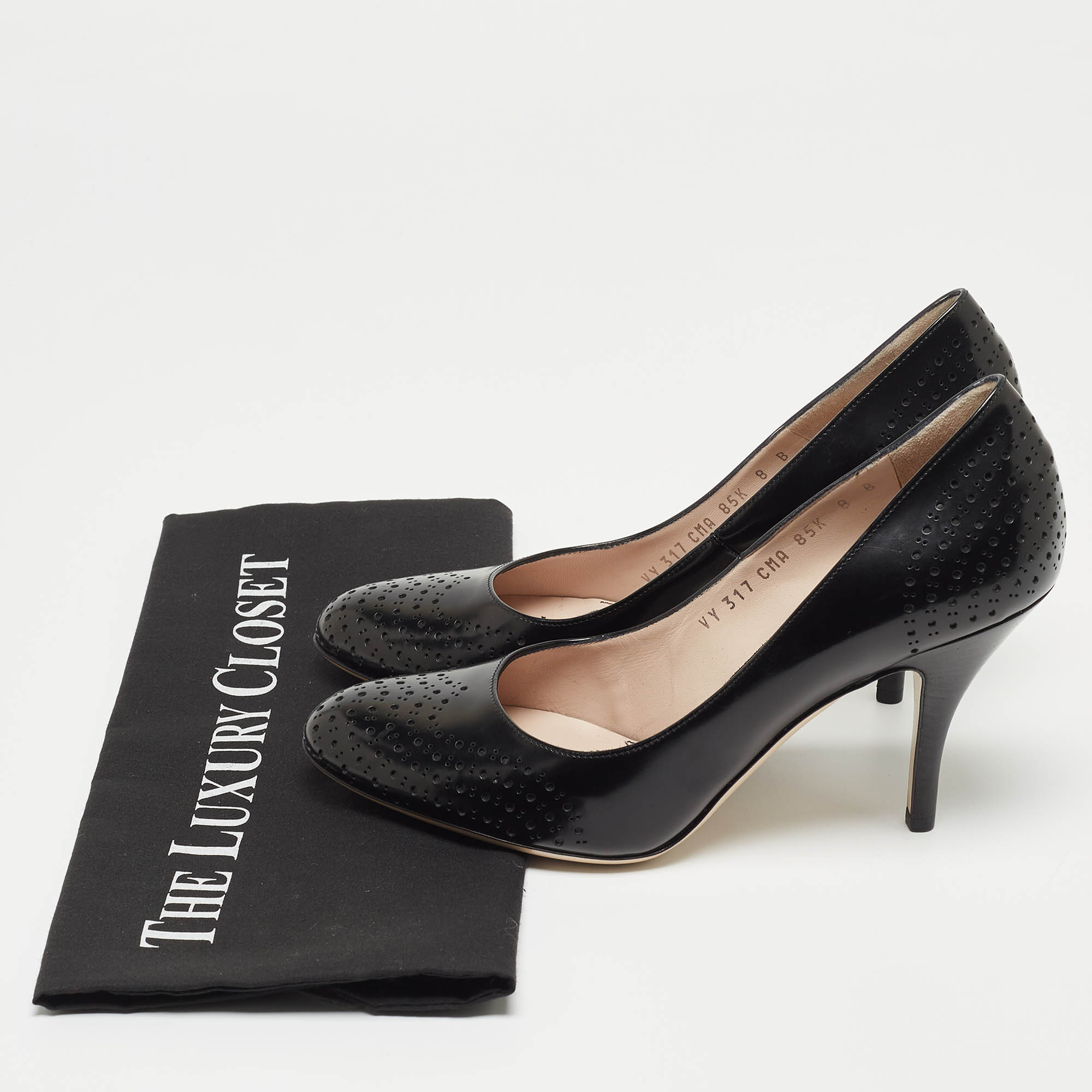 Salvatore Ferragamo Black Perforated Leather Round Toe Pumps Size 38.5
