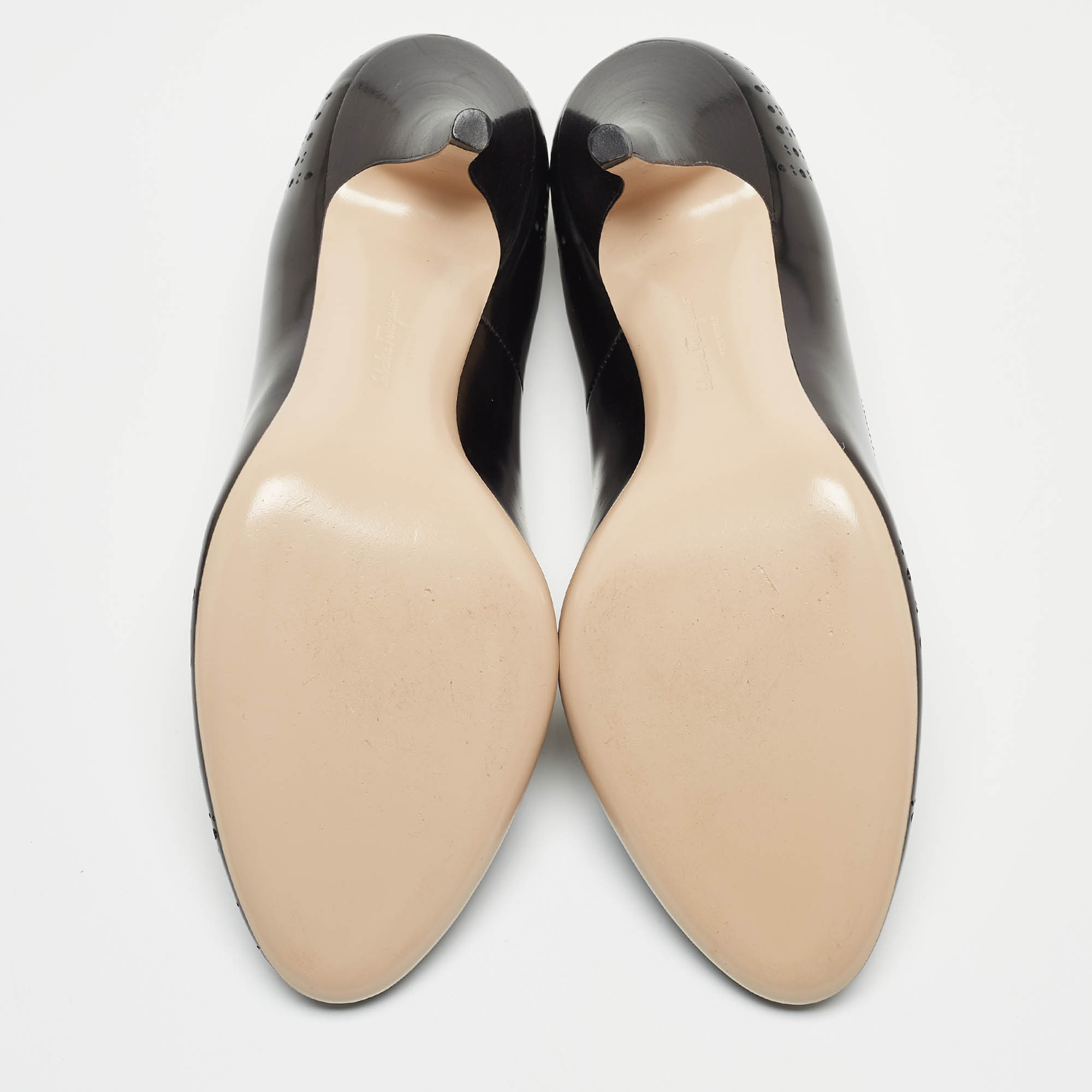 Salvatore Ferragamo Black Perforated Leather Round Toe Pumps Size 38.5