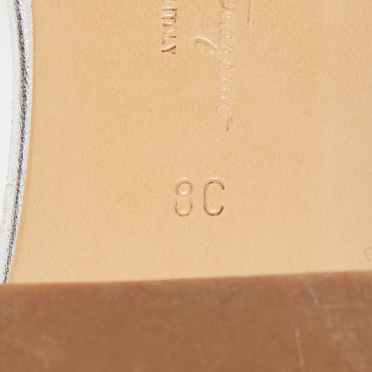 Salvatore Ferragamo Silver Leather Crystal Mules Size 38.5