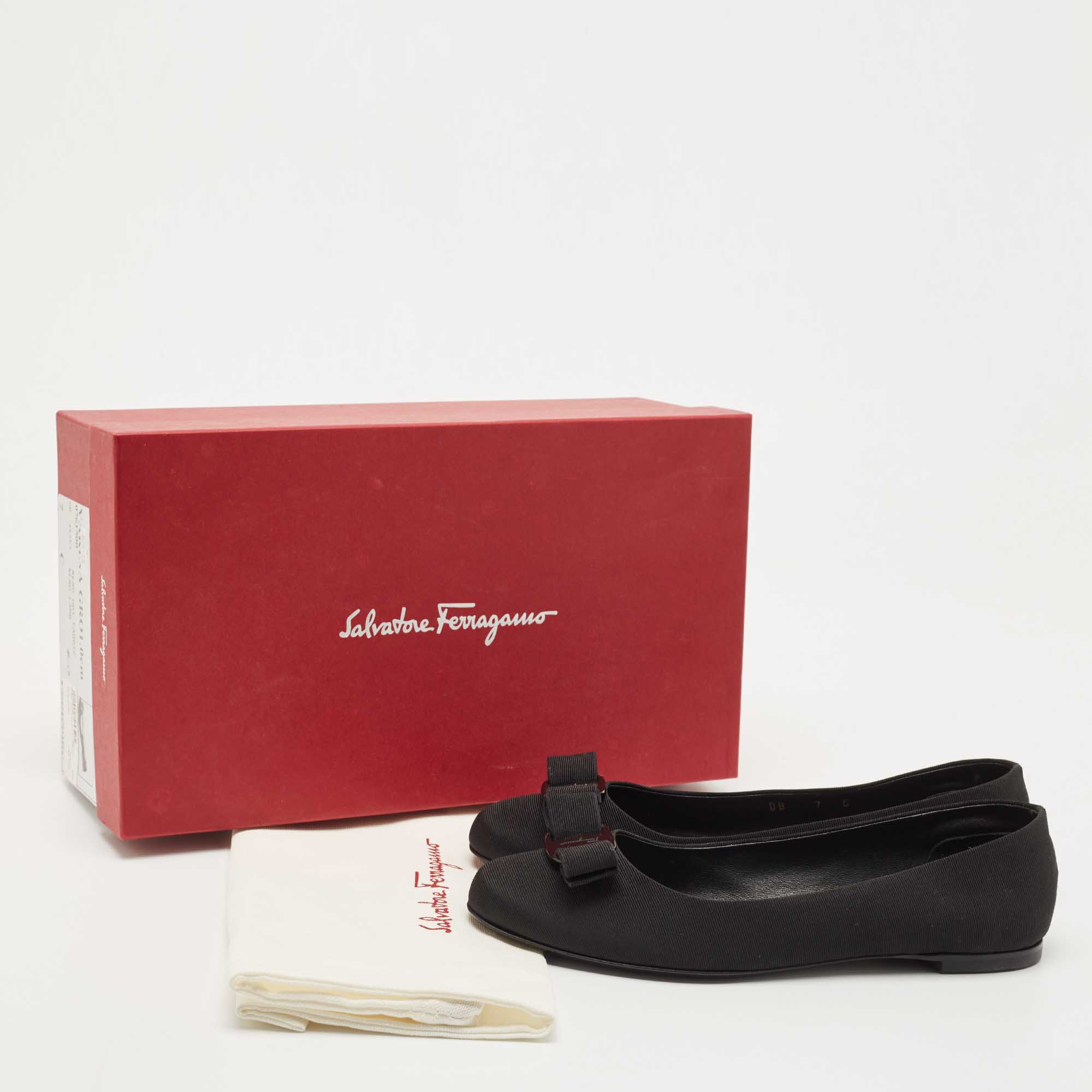 Salvatore Ferragamo Black Canvas Varina Ballet Flats Size 37.5