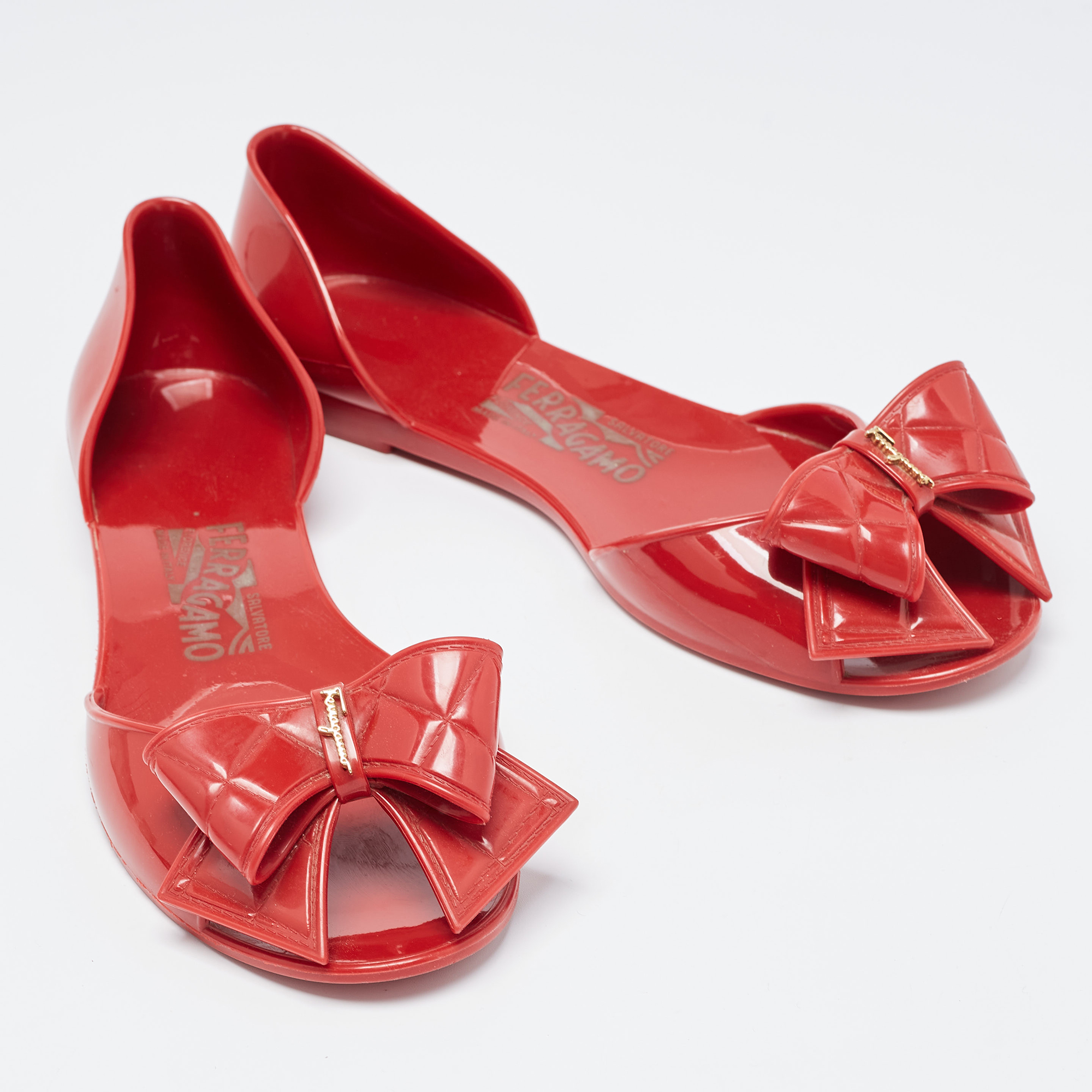 Salvatore Ferragamo Red Jelly Ballet Flats Size 38.5