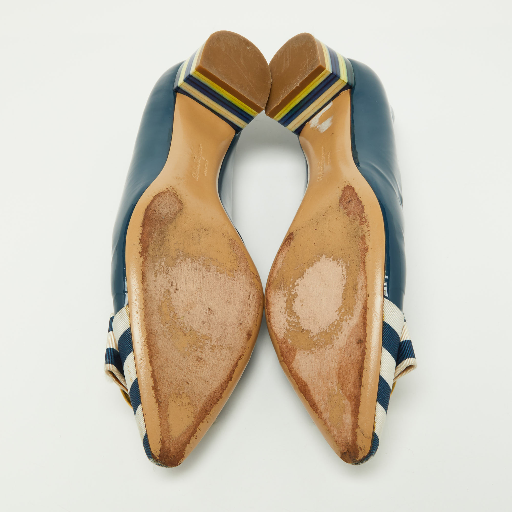 Salvatore Ferragamo Blue Patent Leather And Fabric Fele Gancio Pointed Ballet Flat Size 39