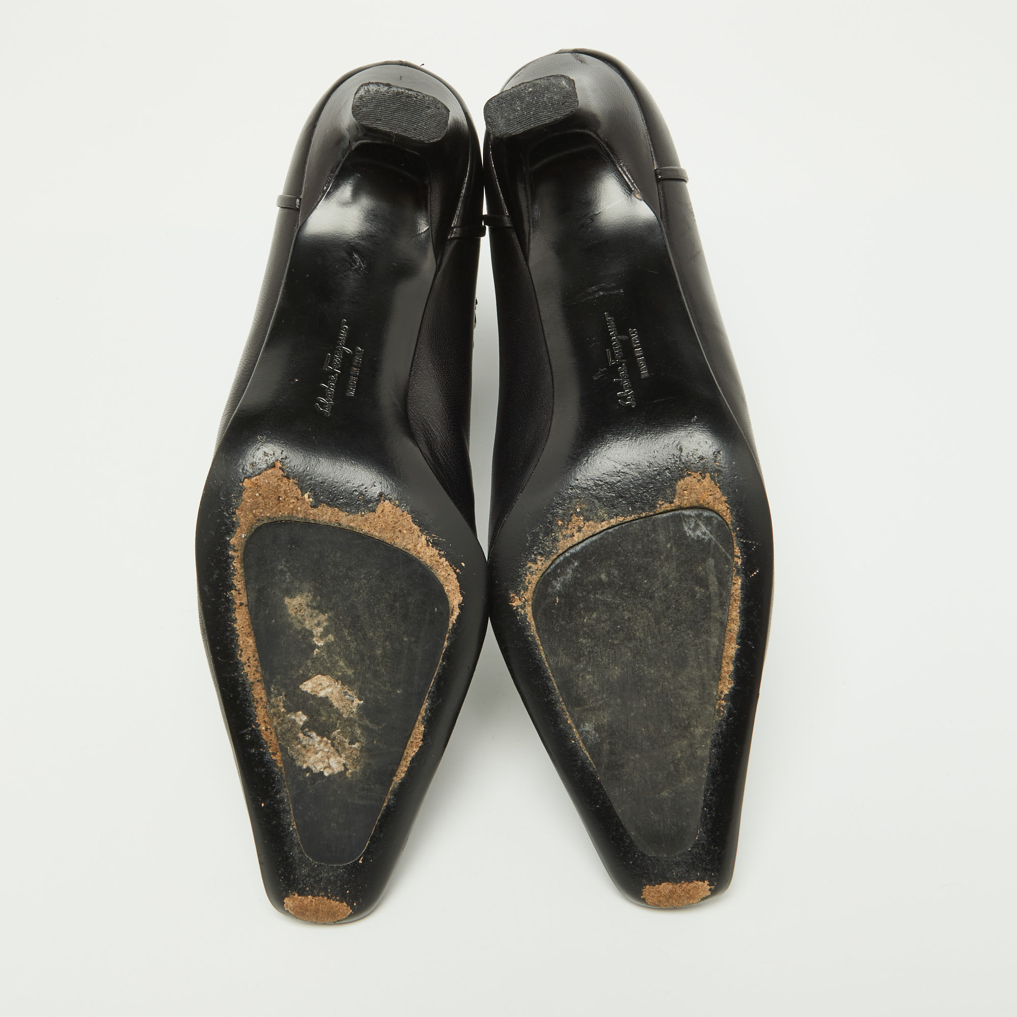 Salvatore Ferragamo Black Leather Gancini Lock Ankle Boots Size 38