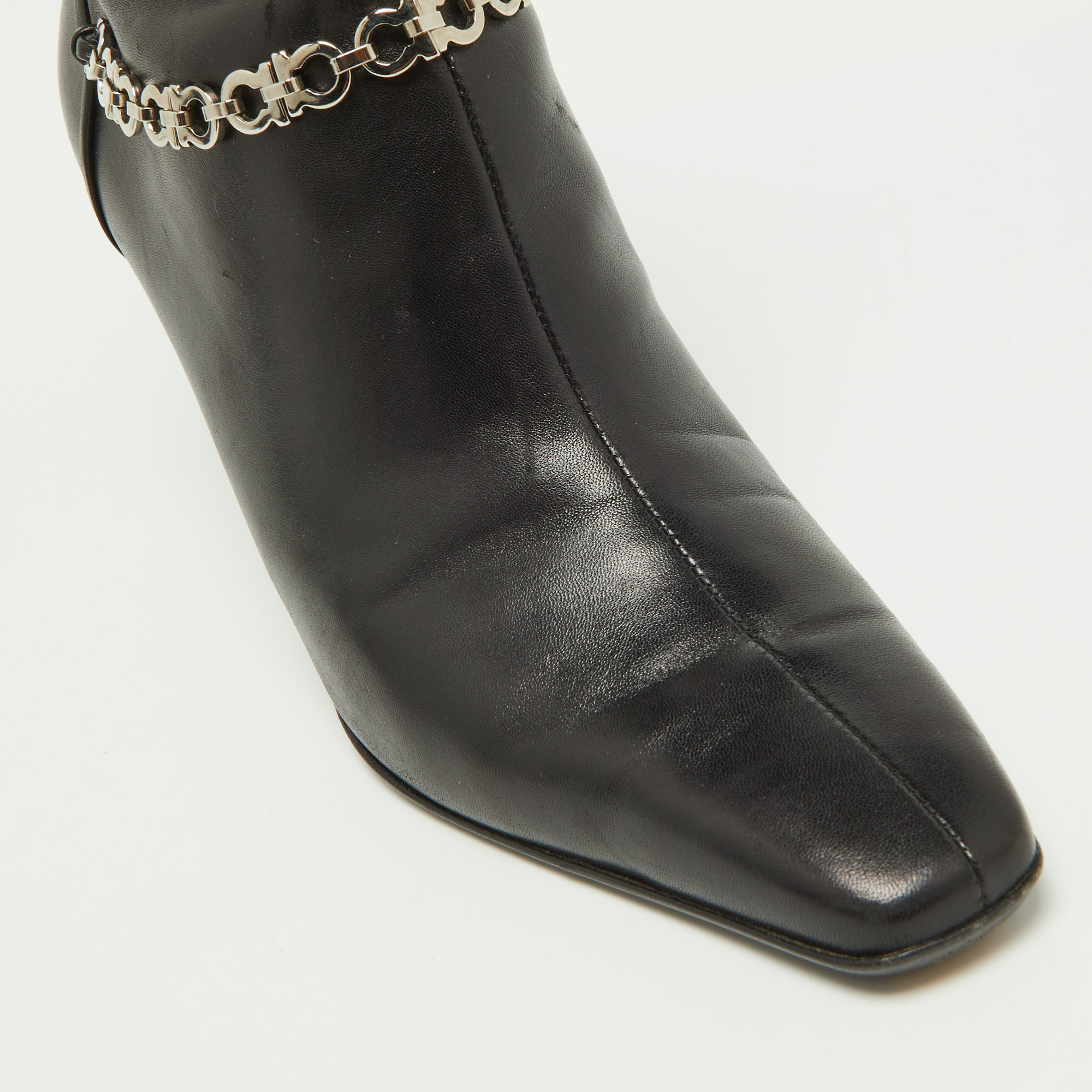 Salvatore Ferragamo Black Leather Gancini Lock Ankle Boots Size 38