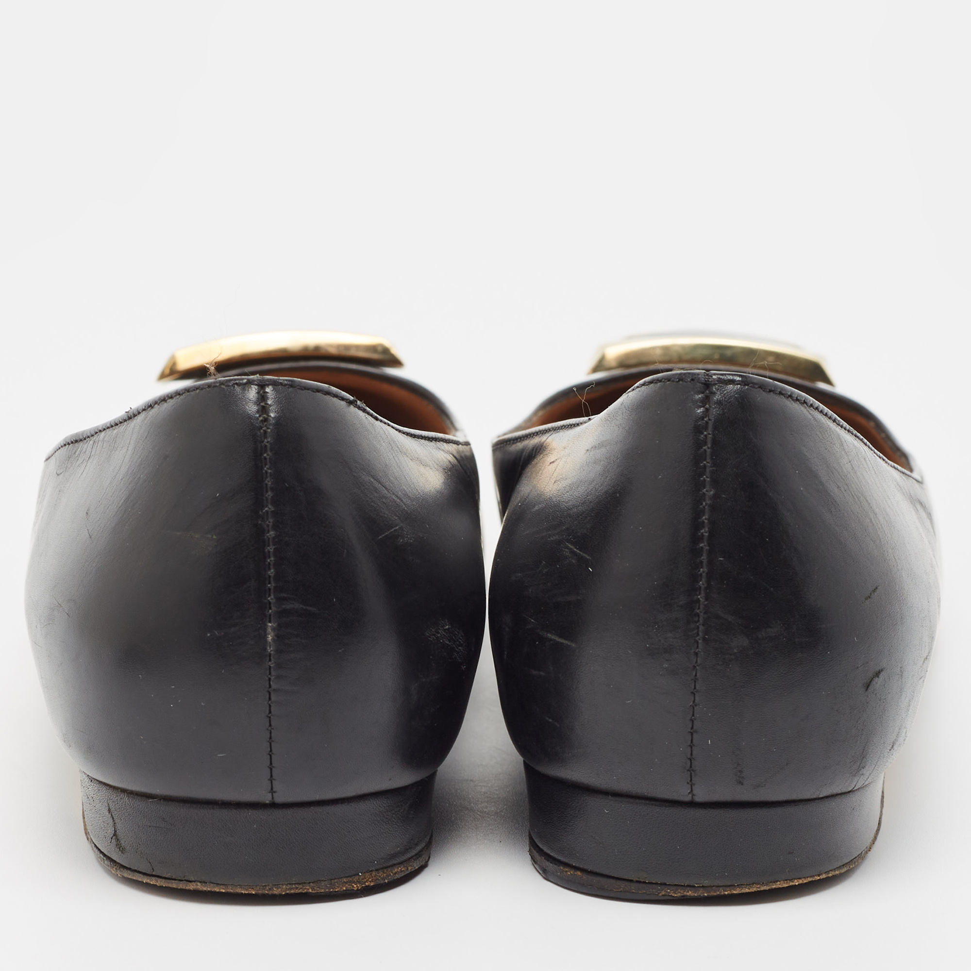 Salvatore Ferragamo Black Leather Buckle Ballet Flats Size 36.5