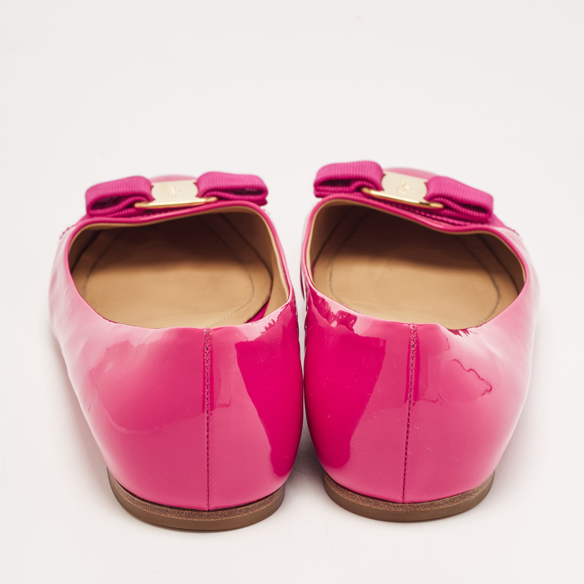 Salvatore Ferragamo Pink Patent Leather Vara Bow Ballet Flats Size 38.5