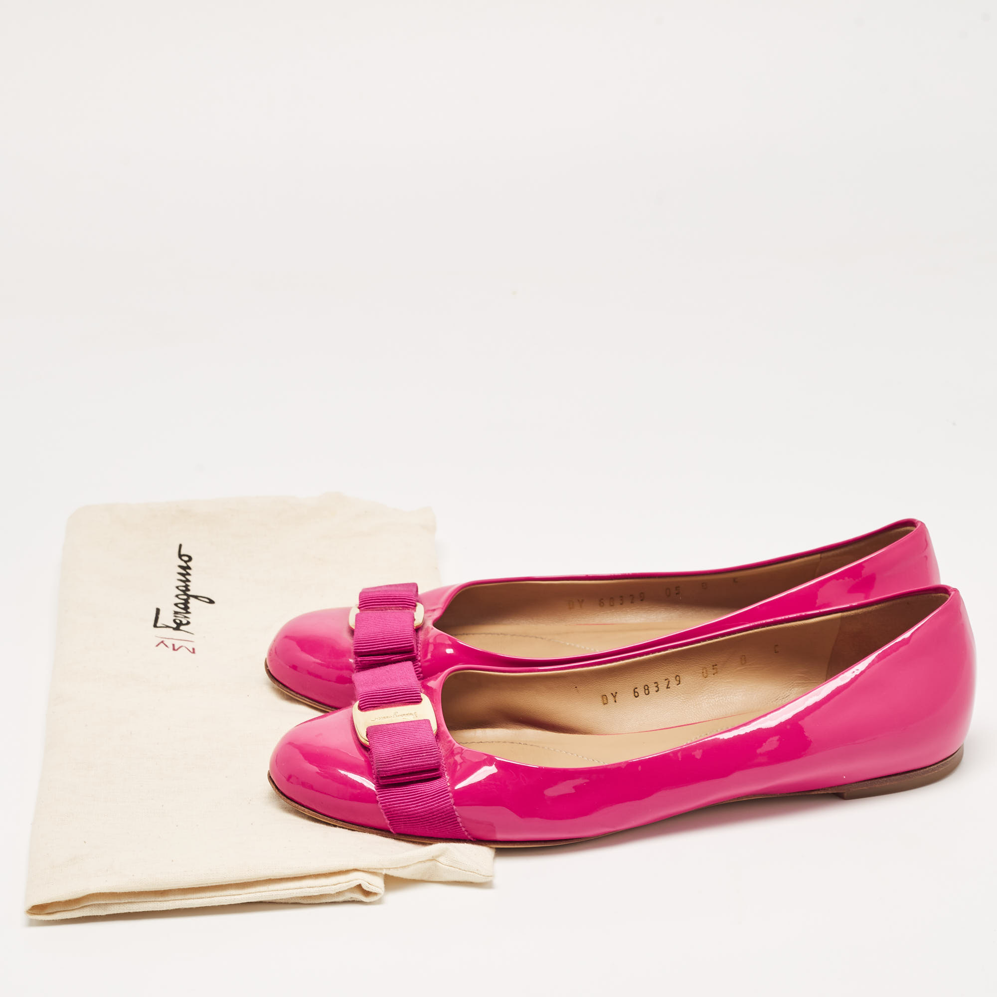 Salvatore Ferragamo Pink Patent Leather Vara Bow Ballet Flats Size 38.5