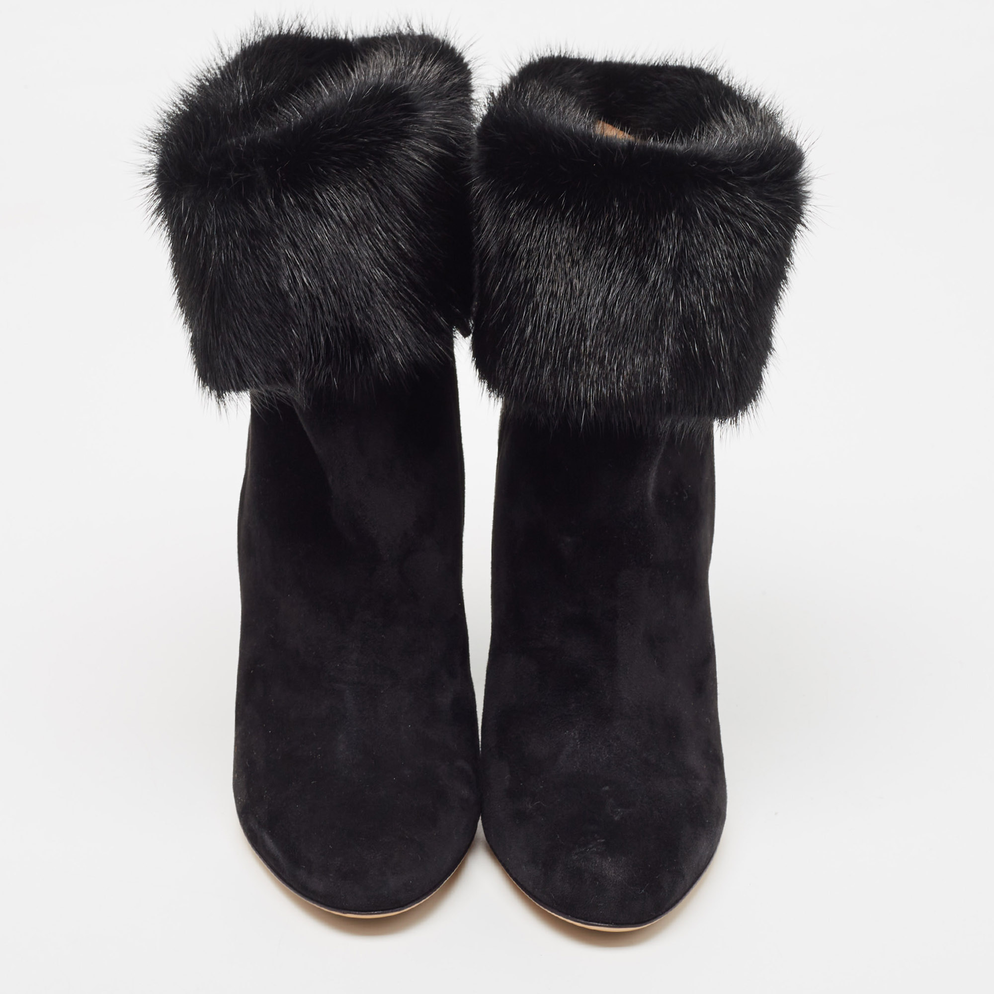 Salvatore Ferragamo Black Suede And Fur Loris Ankle Boots Size 37.5